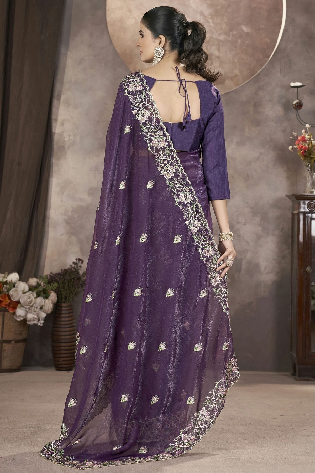 Purple Colour Gold Crunchy Designer Saree SD1112573 A