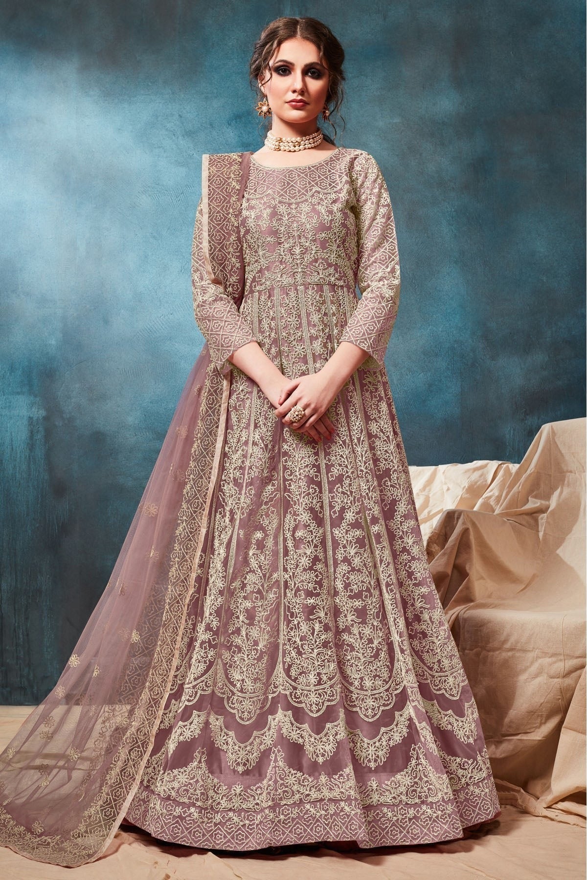 Purple Colour Net Embroidery Anarkali Suit SM1050173