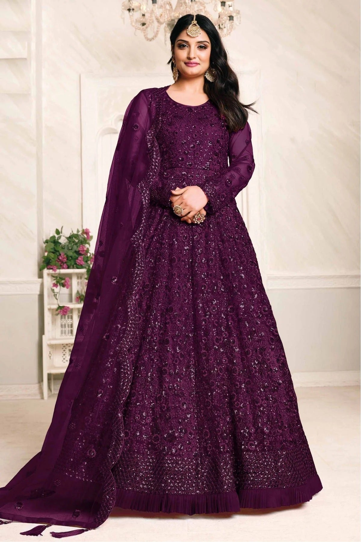 Purple Colour Net Embroidery Anarkali Suit SM1050186