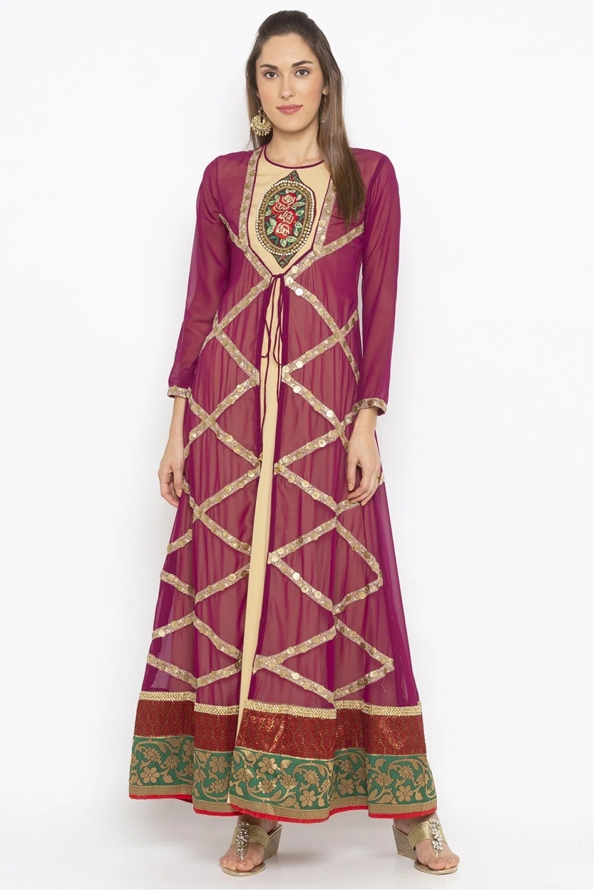 Purple Colour Plus Size Georgette Embroidery Kurta Set KR1070557