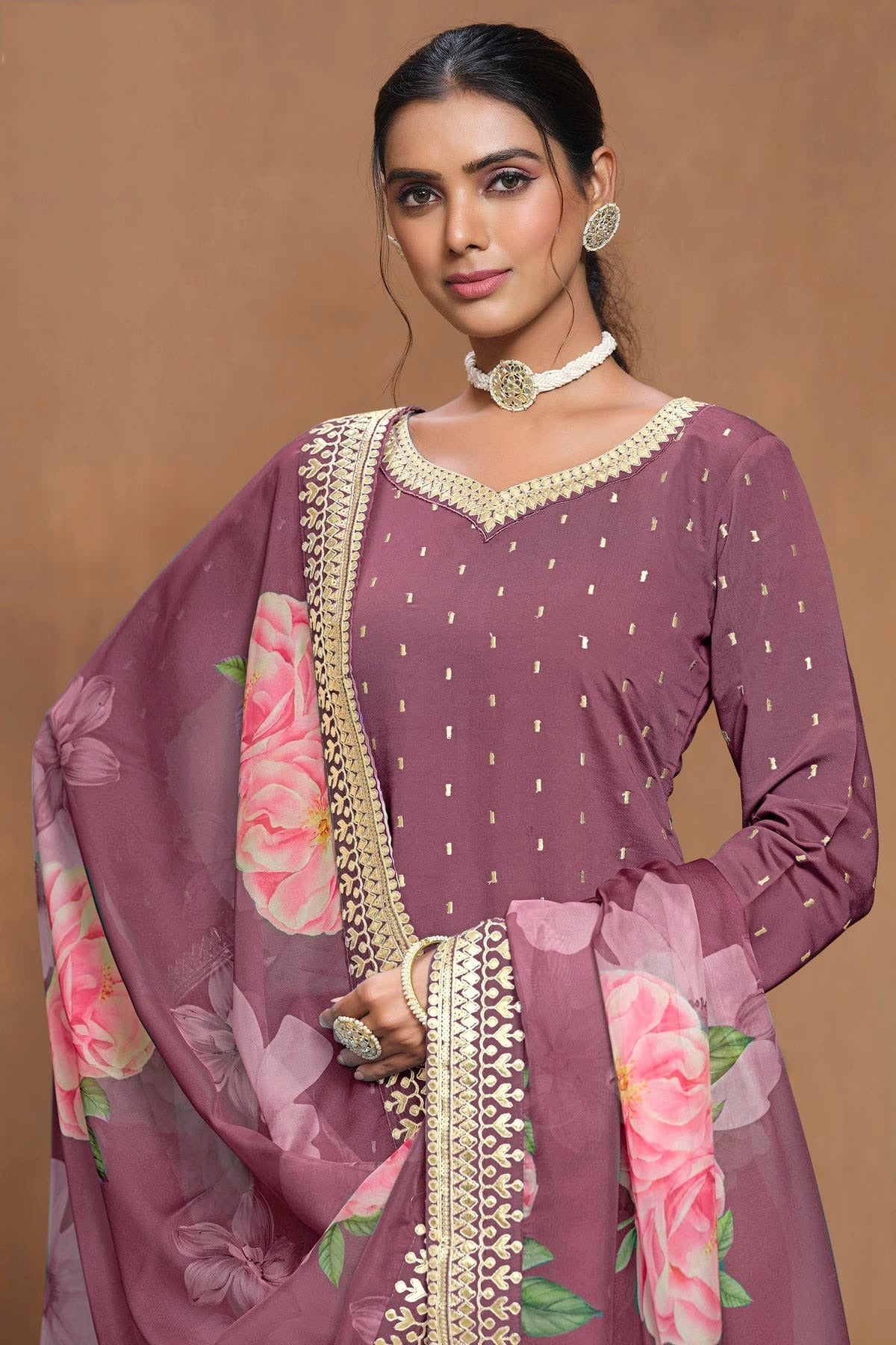 Purple Colour Roman Silk Sharara Suit SM1050564 A