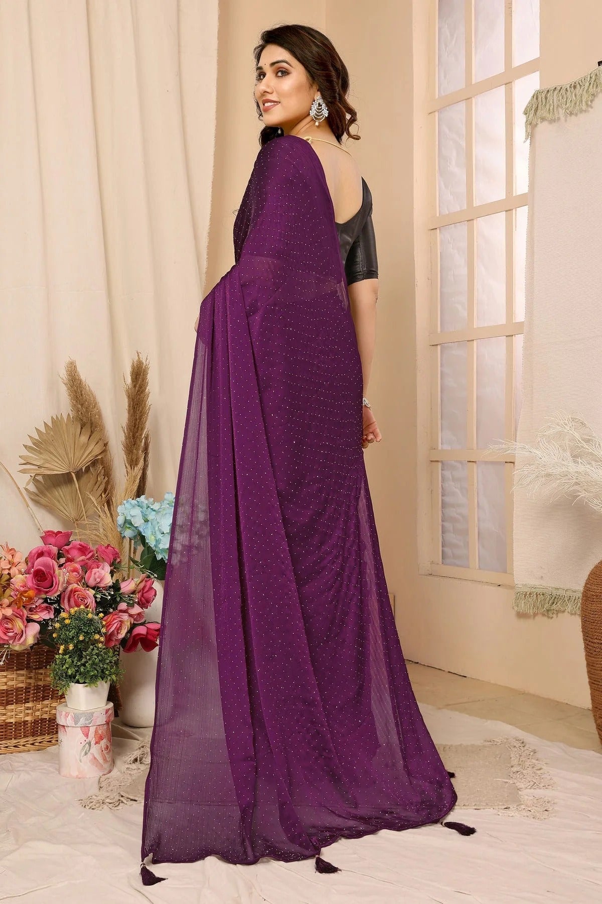 Purple Colour Satin Chiffon Saree SD1110112 A