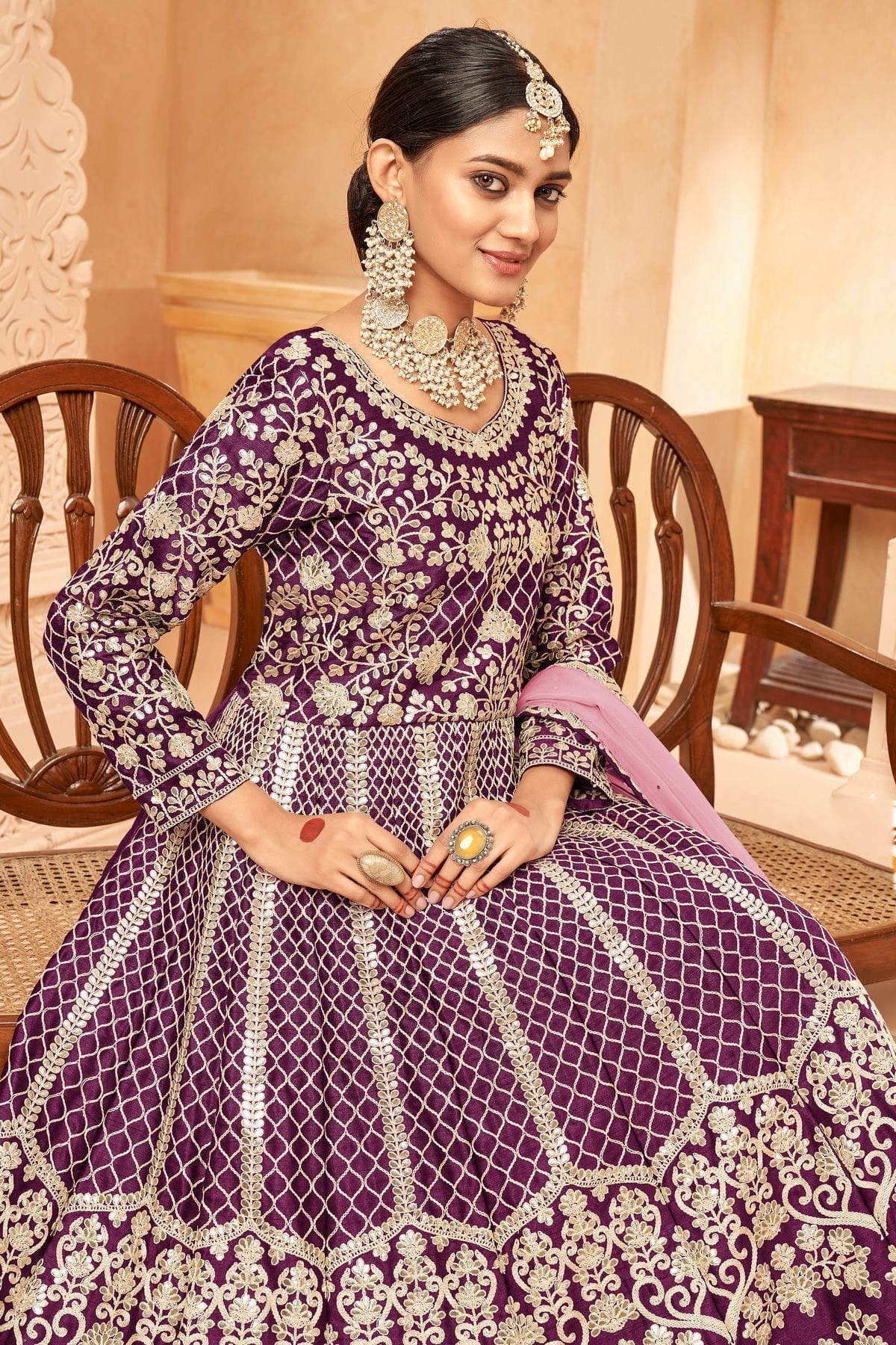 Purple Colour Semi Stitched Art Silk Anarkali Suit SM1050406 A