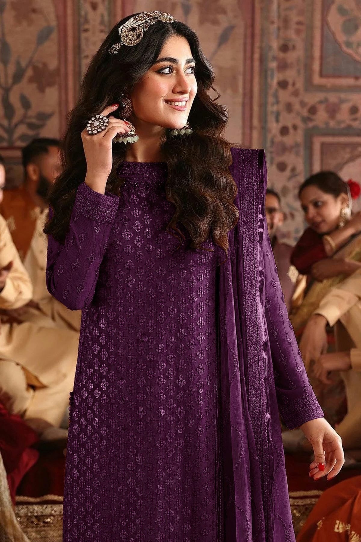 Purple Colour Semi Stitched Faux Georgette Pakistani Suit SM1140221 A