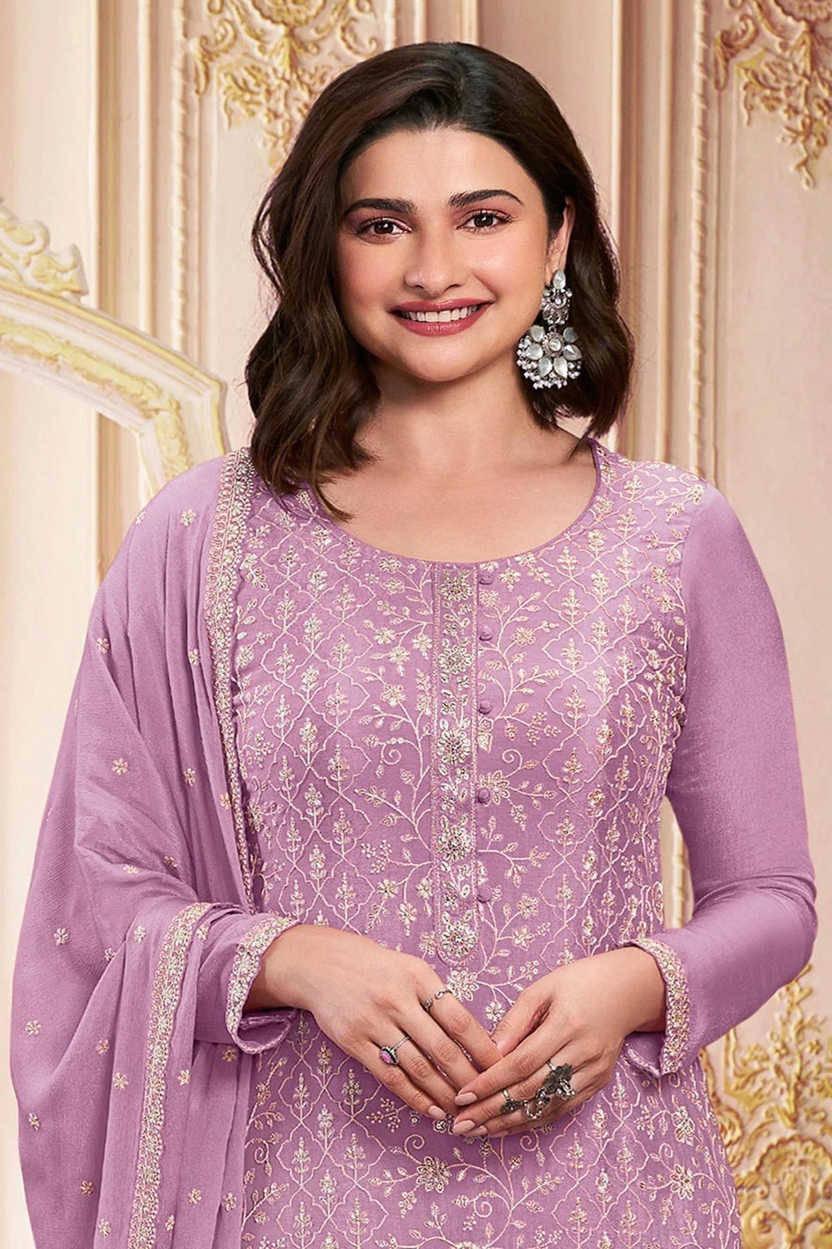 Purple Colour Semi Stitched Faux Georgette Pant Style Suit SM1140287 A