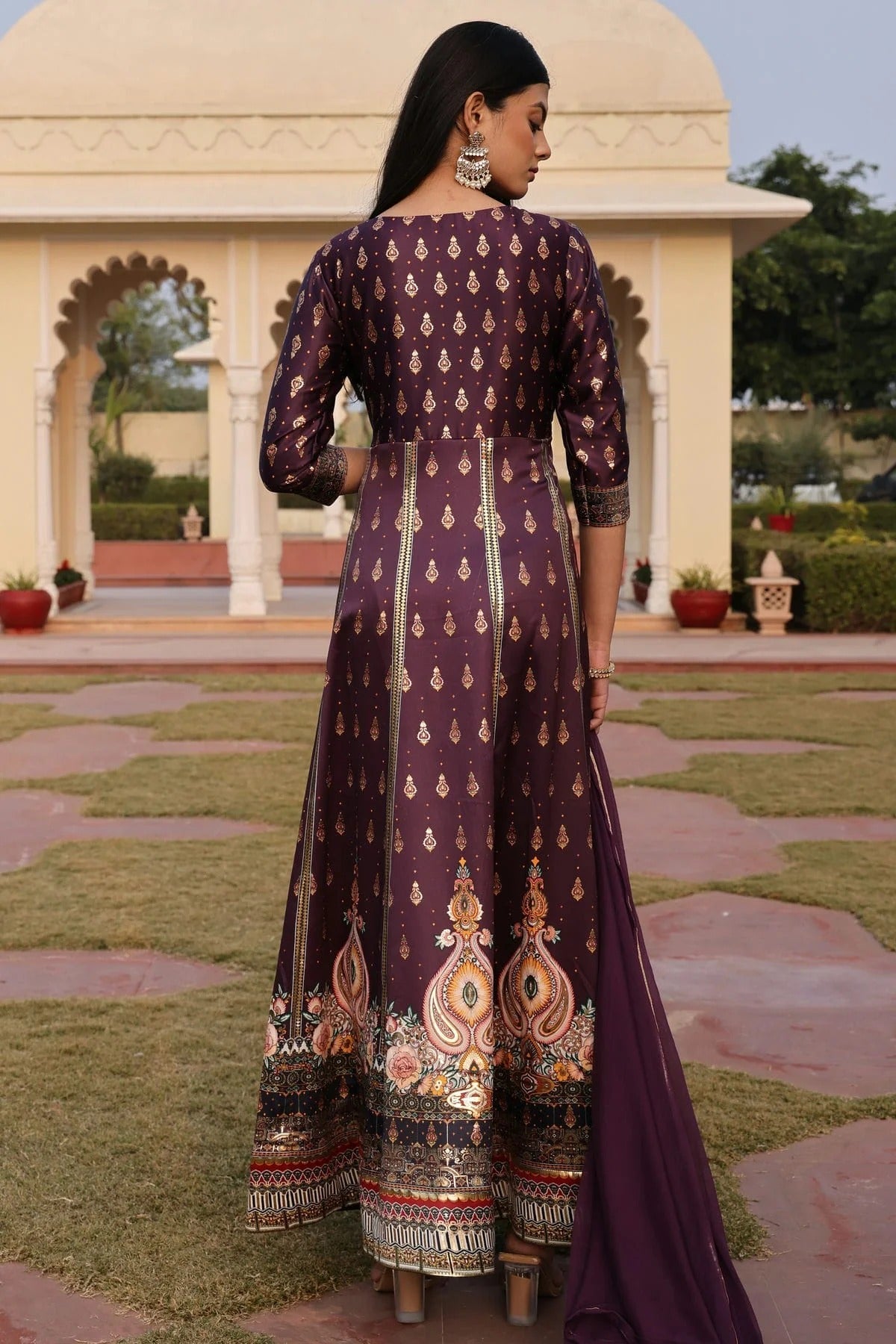 Purple Colour Semi Stitched Satin Anarkali Suit SM1170036 B