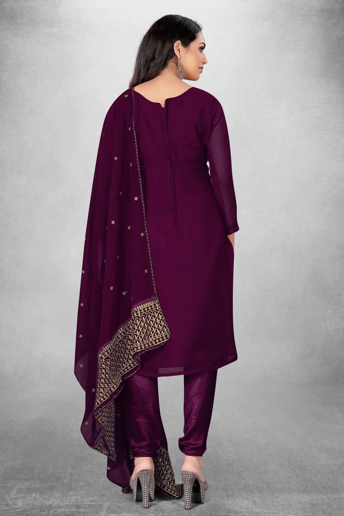 Purple Colour Unstitched Georgette Churidar Suit US1160819 A