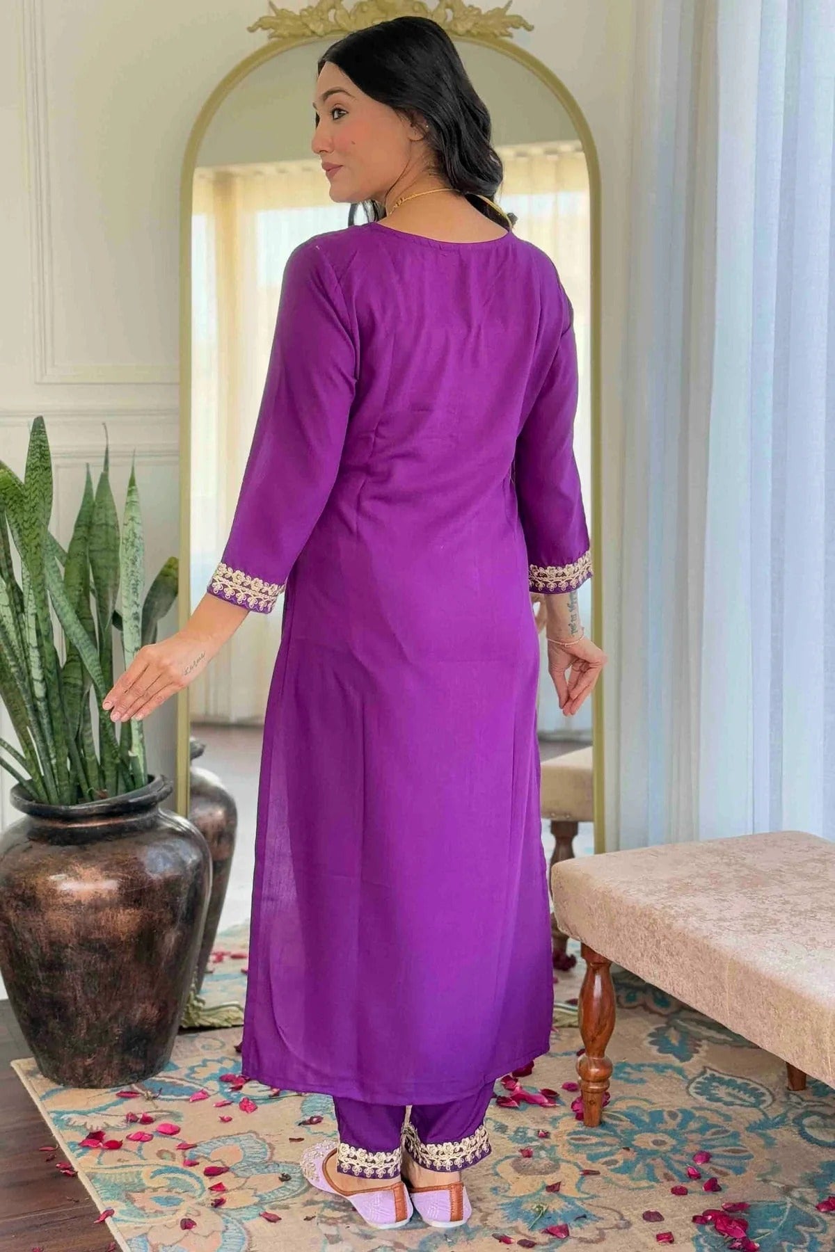 Purple Colour Viscose Slub Stitched Suit SS1112889 A