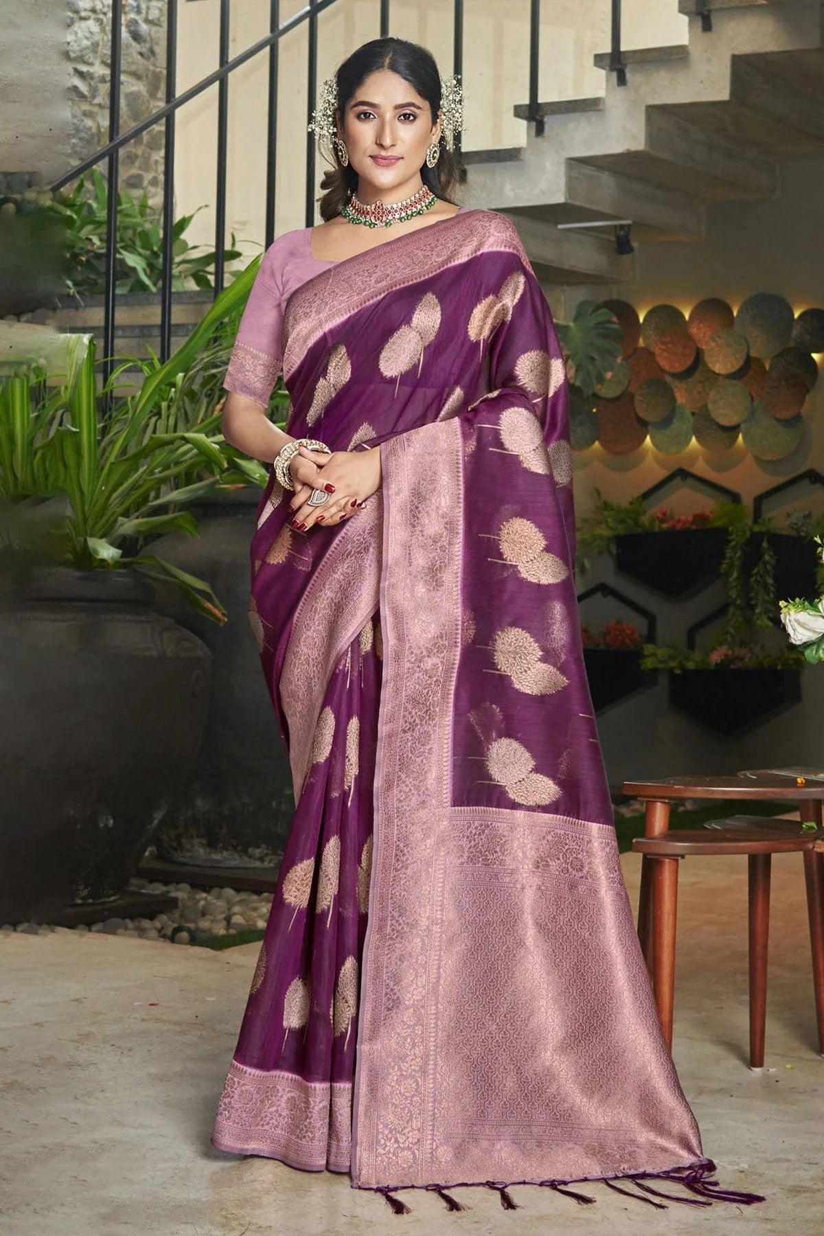 Purple Colour Woven Work Cotton Saree SD1101566
