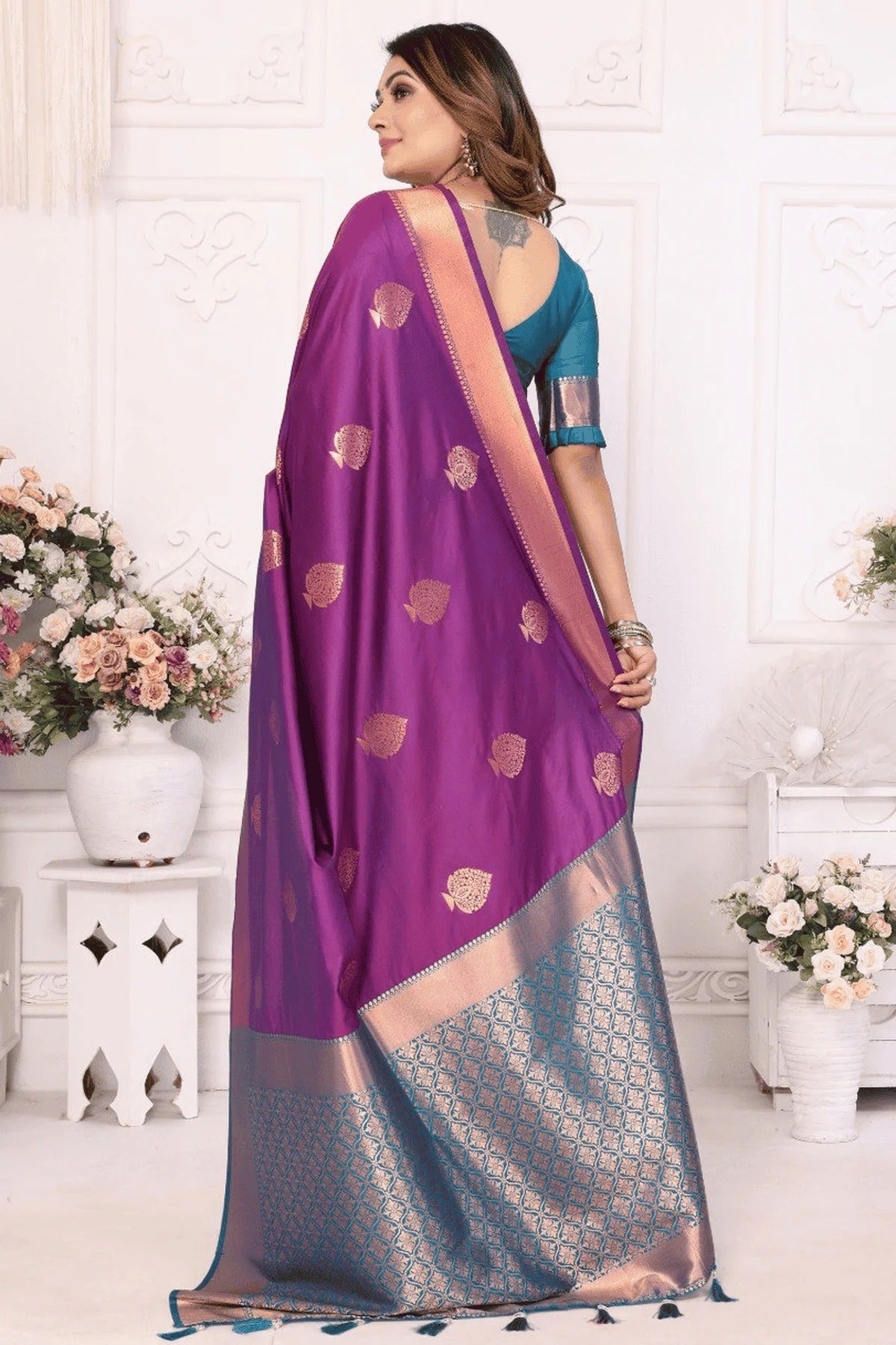 Purple Colour Woven Work Lichi Soft Silk Traditional Saree SD1250315 B
