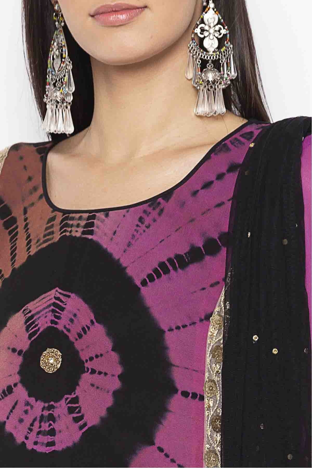 Purple and Black Colour Plus Size Georgette Embroidery Pant Style Suit BW1070314 B