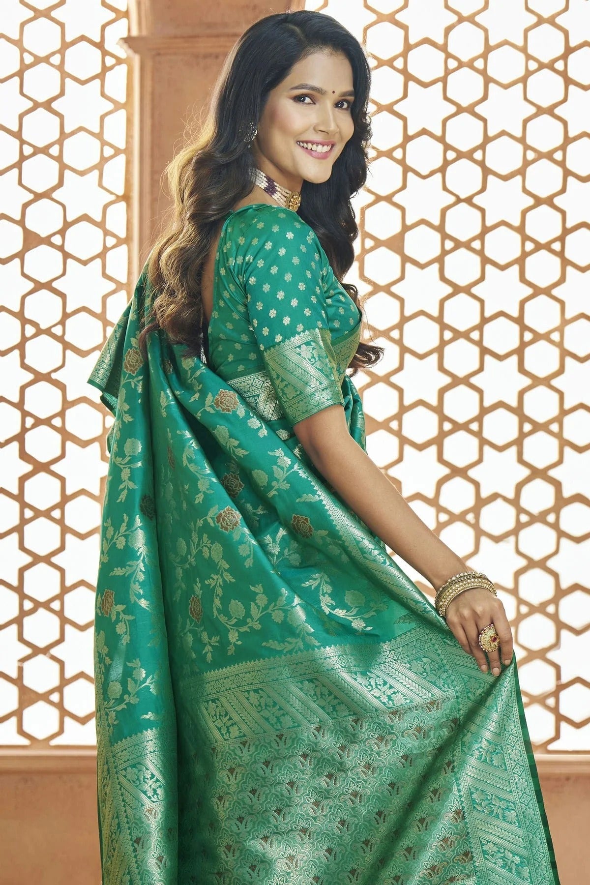 Rama Green Colour Banarasi Silk Traditional Saree SD1110895 A