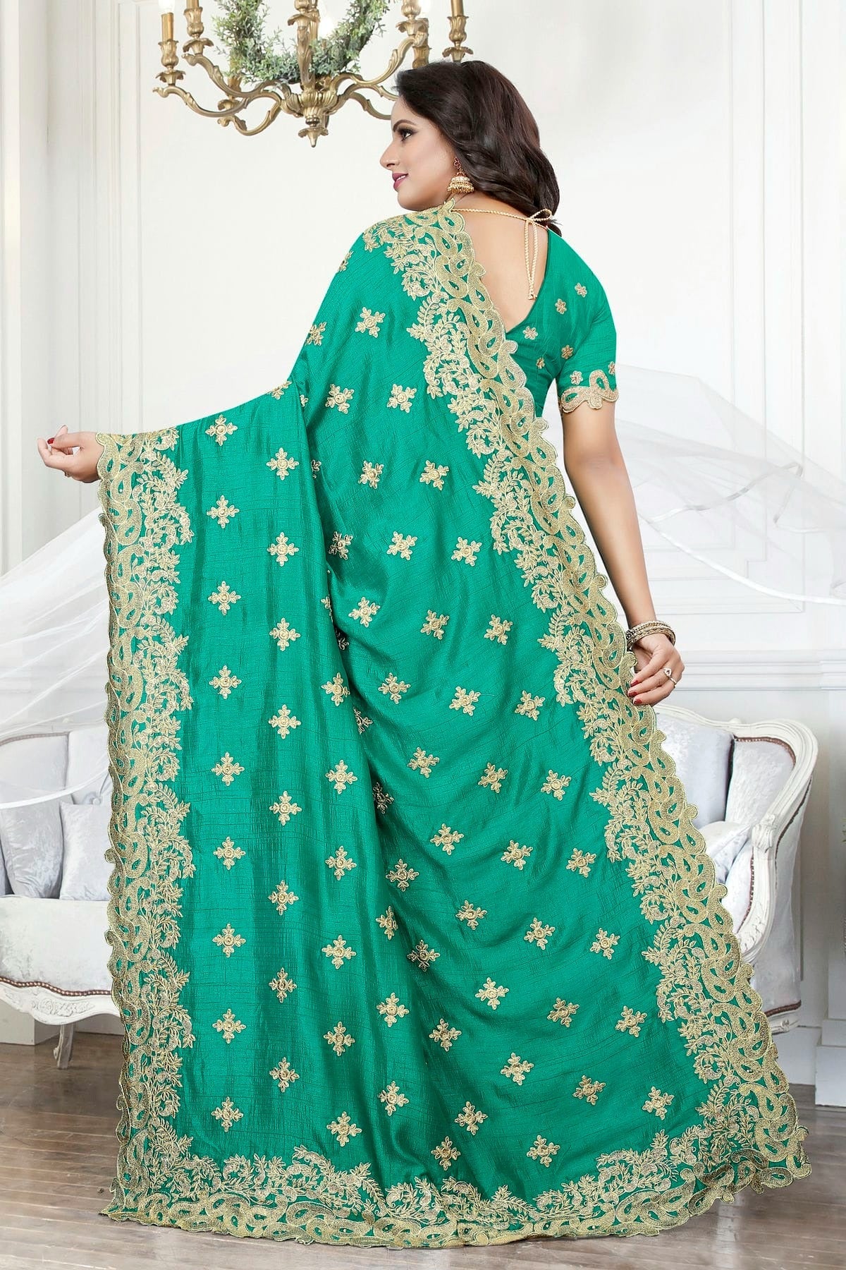 Rama Green Colour Cherry Silk Designer Saree LC1121501 A
