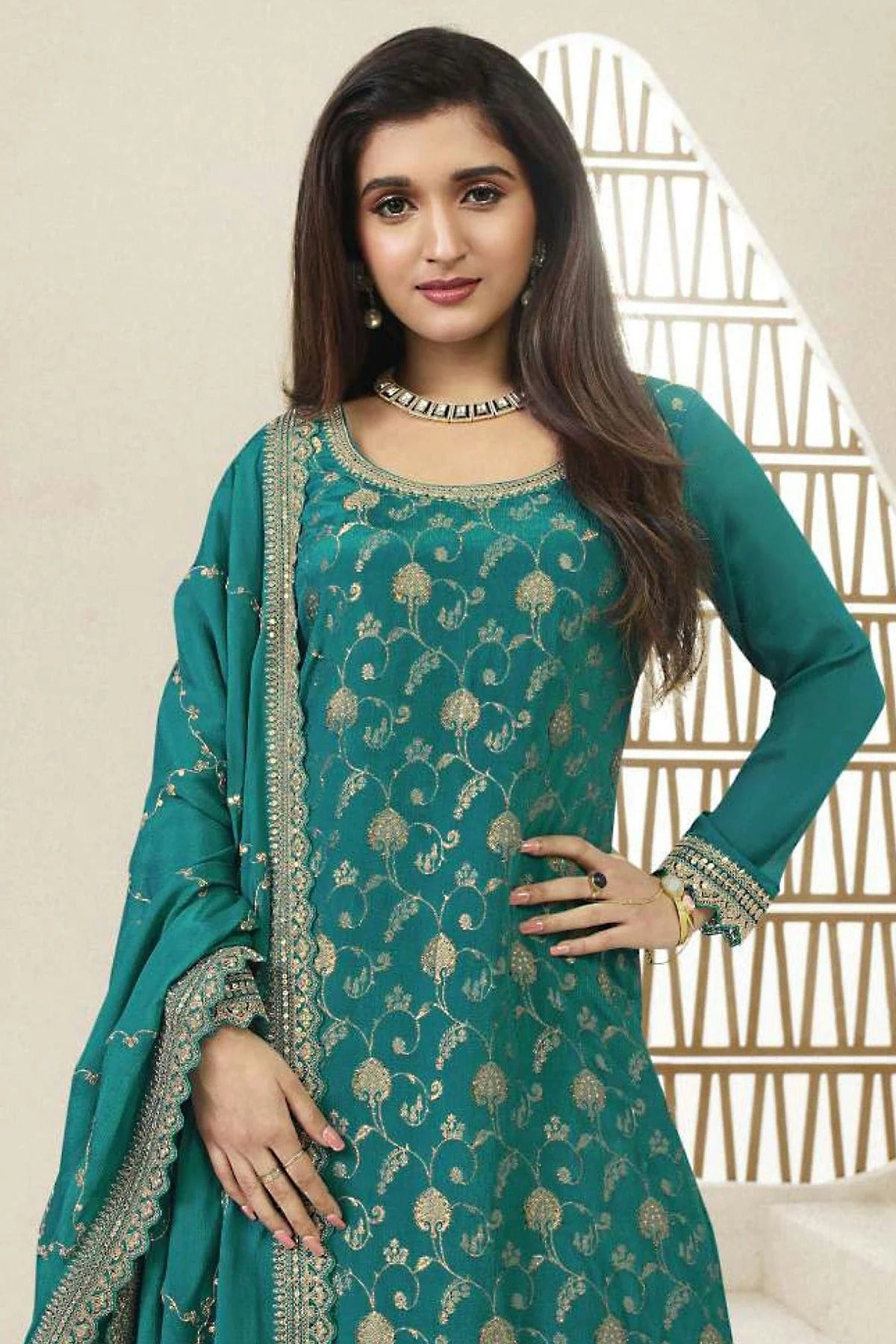 Rama Green Colour Chinon Sharara Suit SM1110702 A