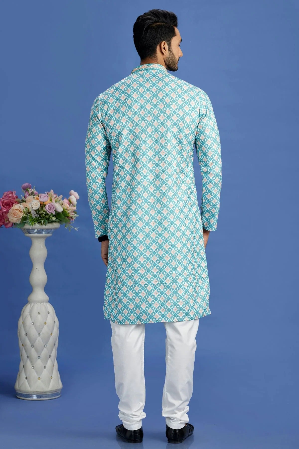 Rama Green Colour Cotton Pintex Work Kurta Pajama KP1230165 B