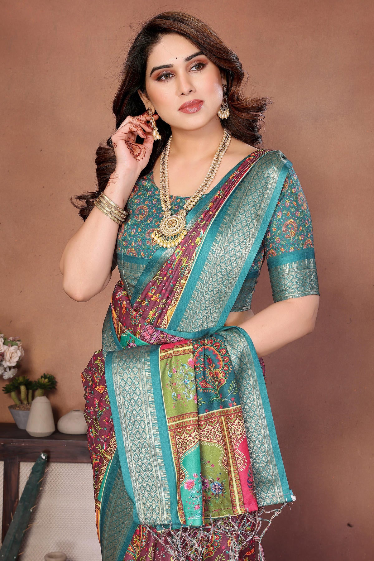 Rama Green Colour Cotton Silk Printed Saree