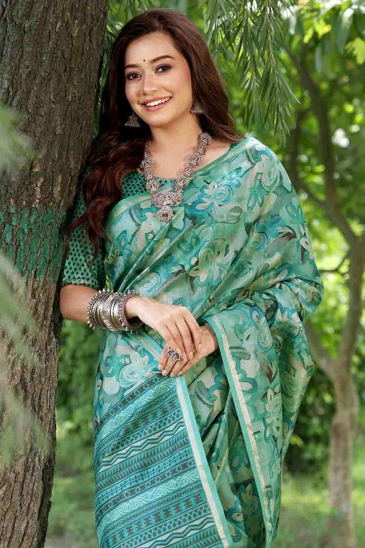 Rama Green Colour Cotton Silk Traditional Saree SD1260089 B