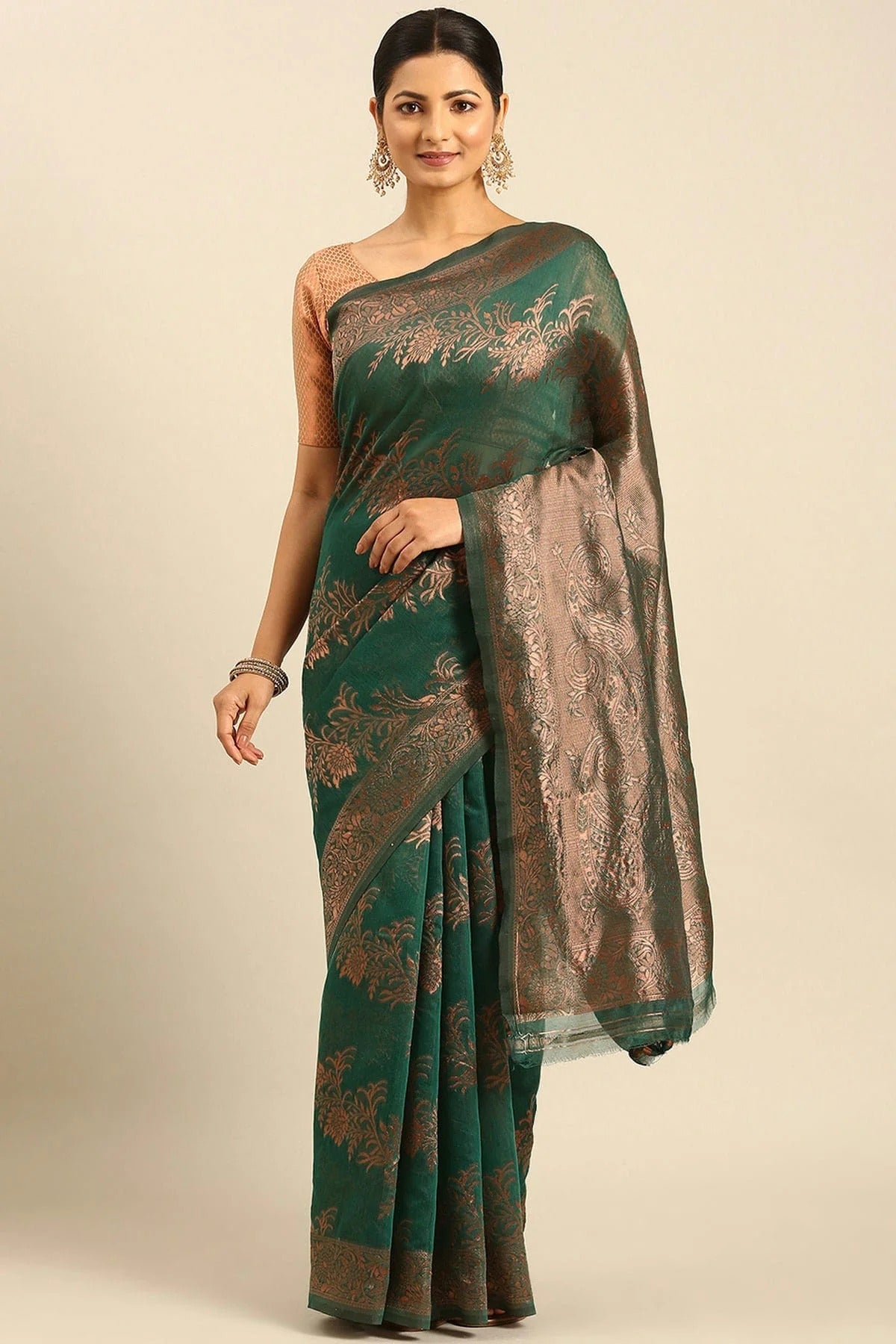 Rama Green Colour Cotton Traditional Saree SD1102536