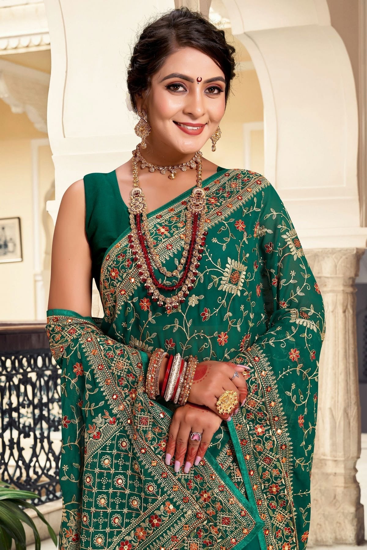 Rama Green Colour Georgette Designer Saree LC1121645 A