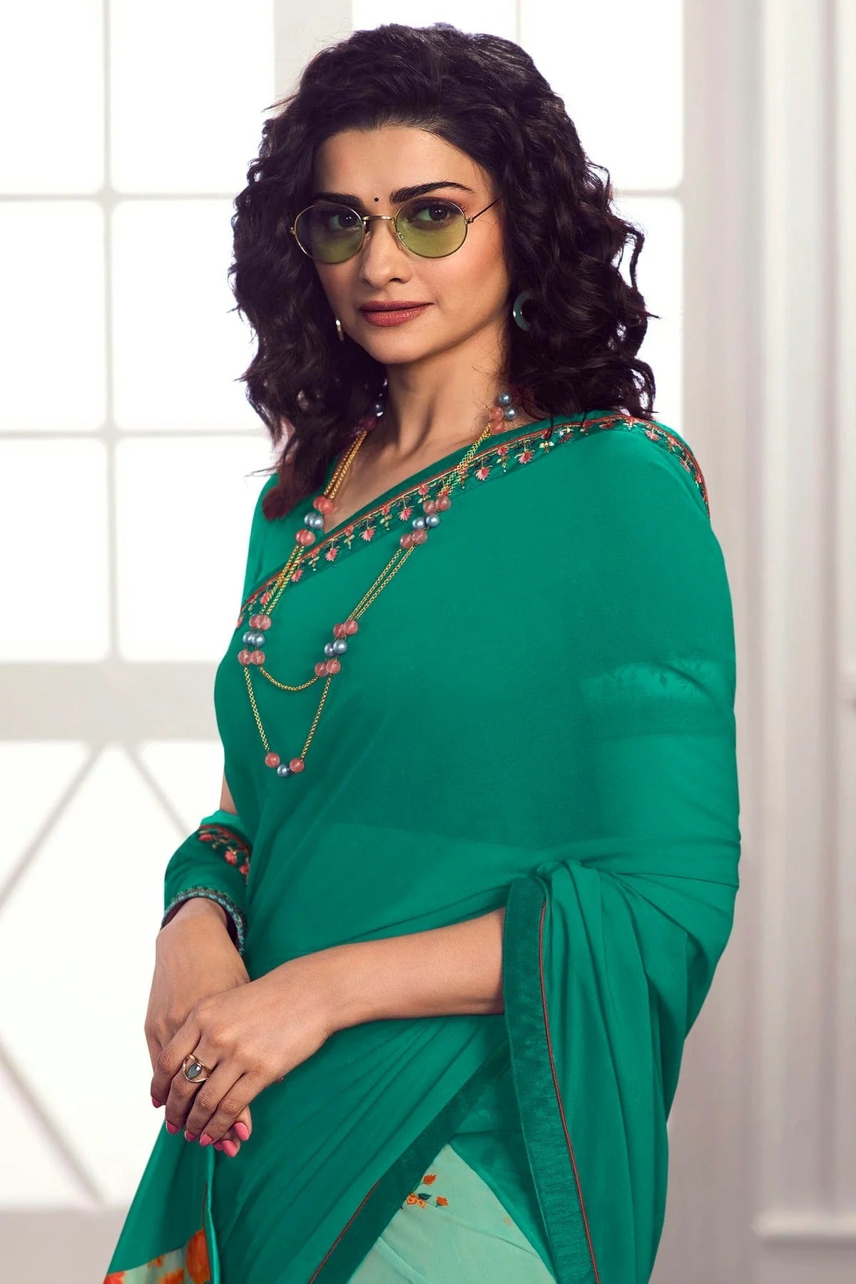 Rama Green Colour Georgette Printed Saree SD1180056 A
