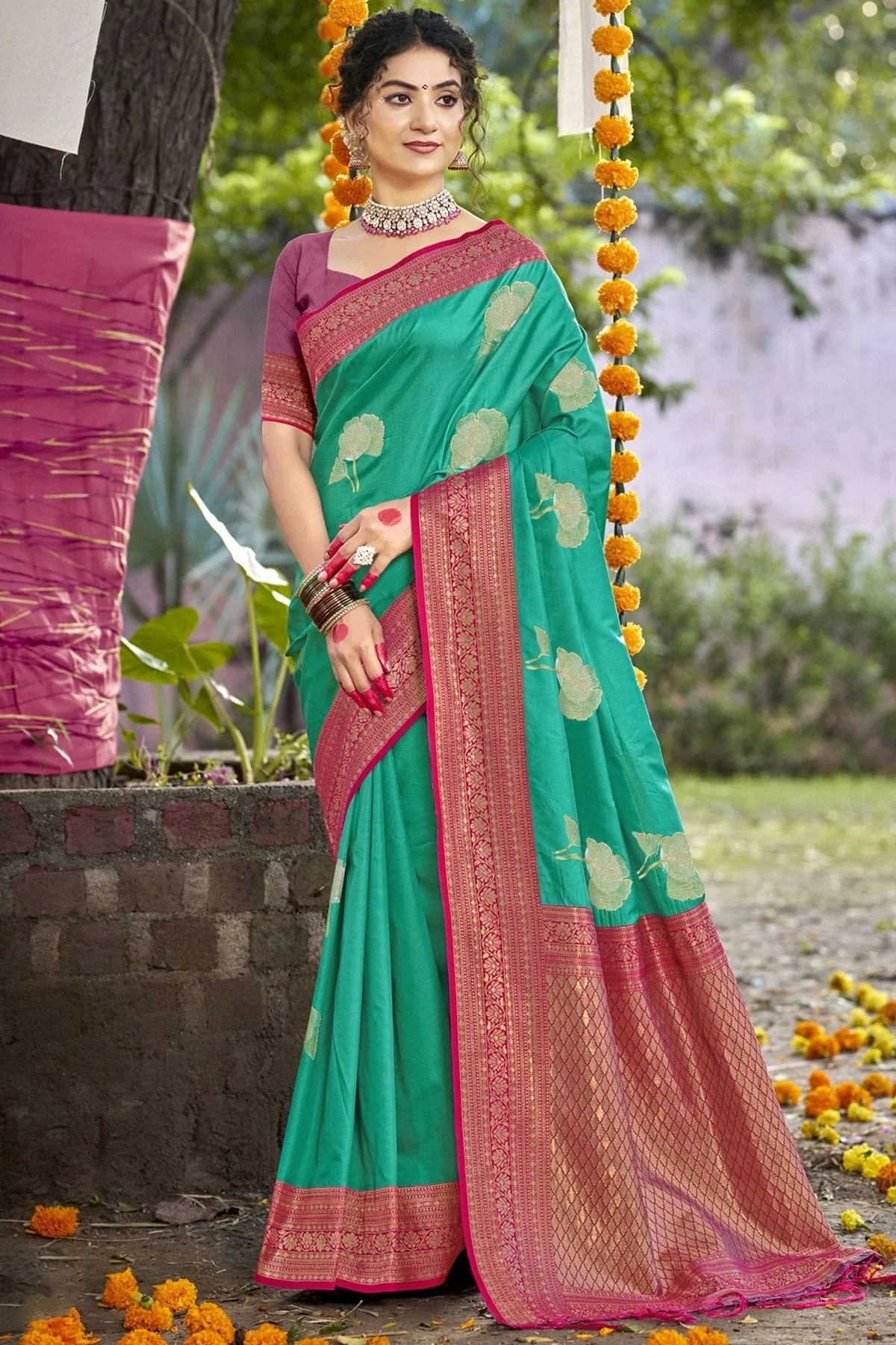Rama Green Colour Silk Woven Work Traditional Saree SD1102843