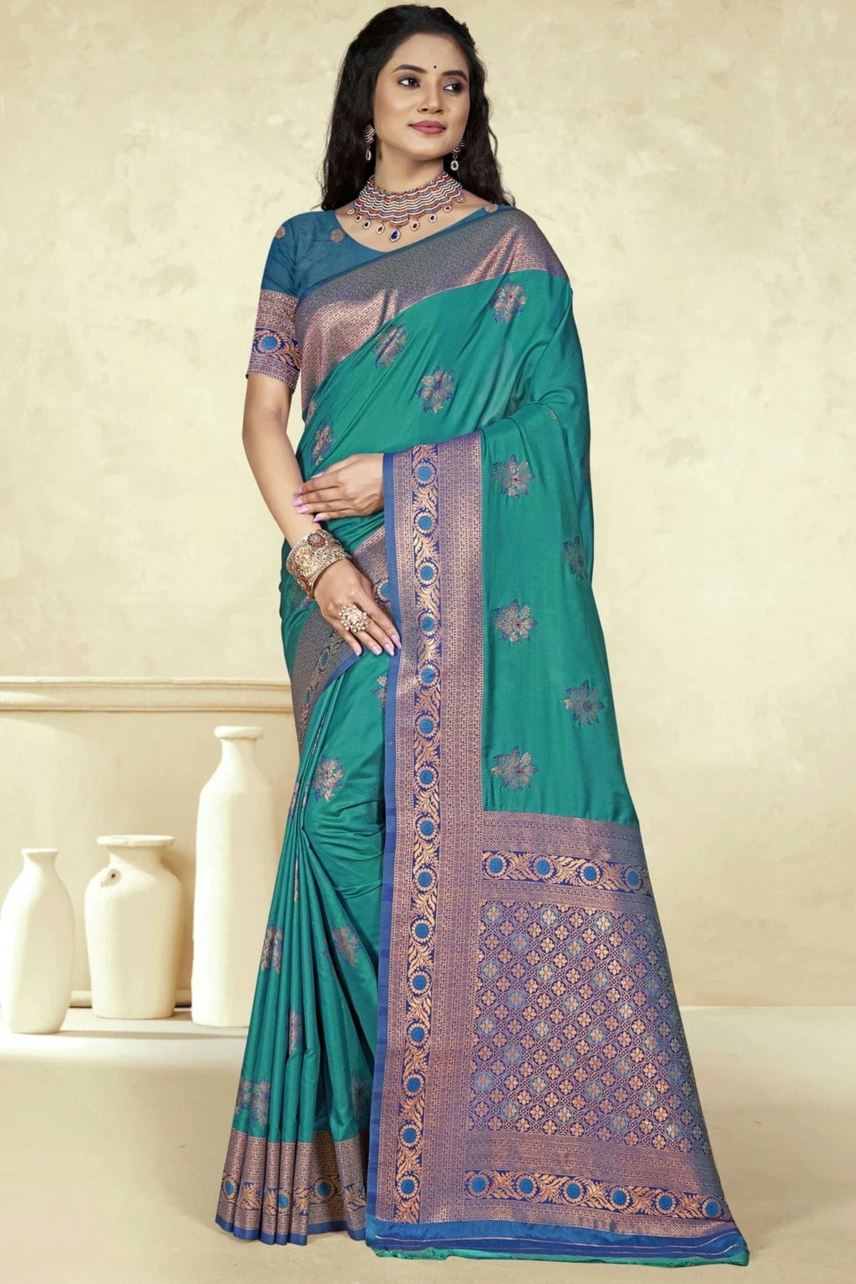 Rama Green Colour Silk Woven Work Traditional Saree SD1103090