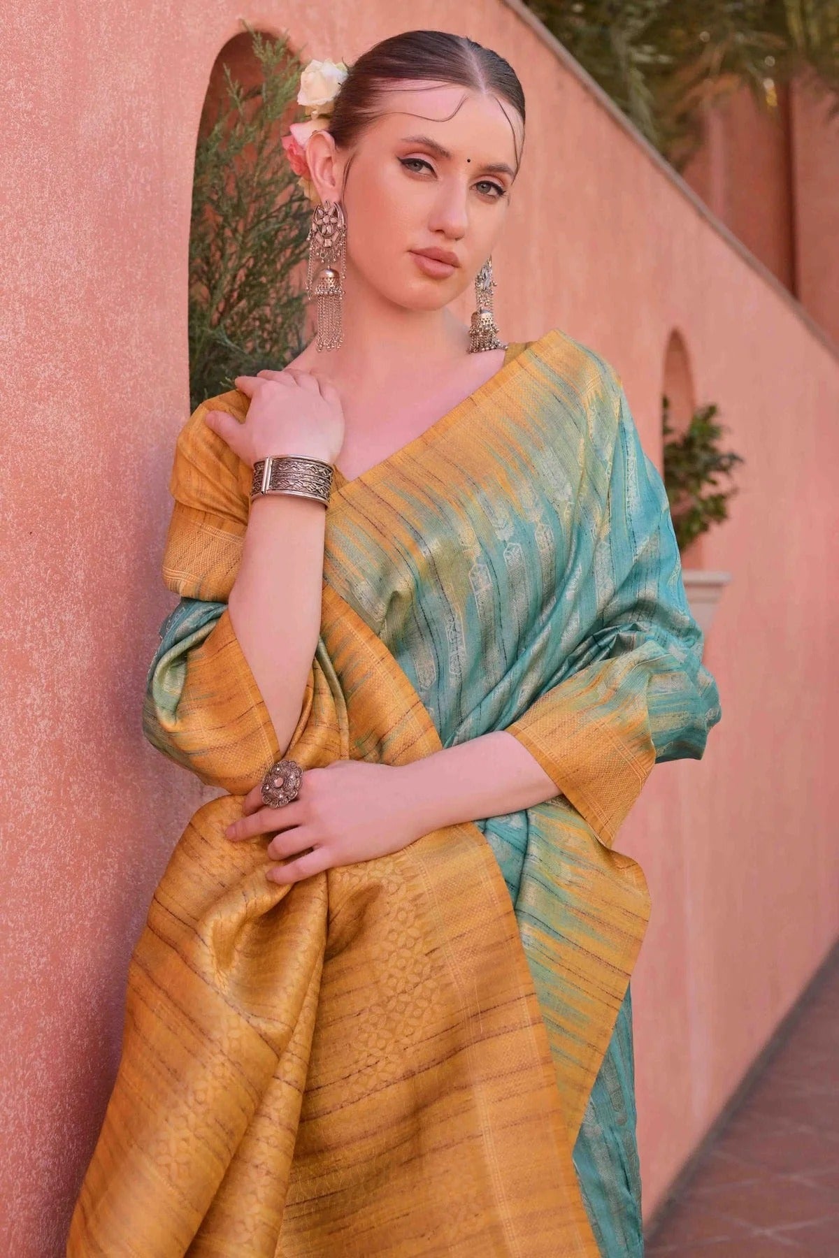 Rama Green Colour Tussar Silk Traditional Saree SD1260079 B