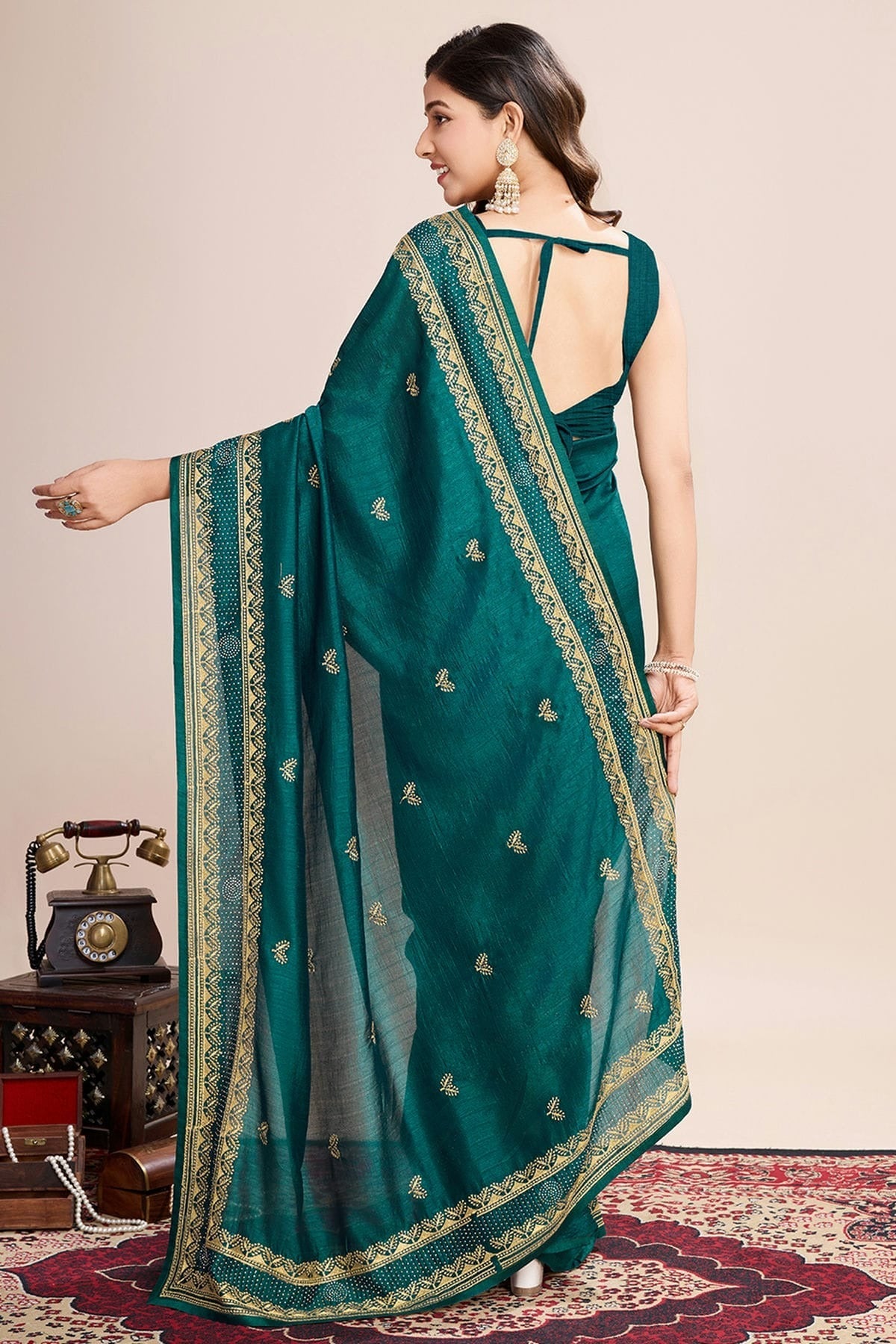 Rama Green Colour Vichitra Silk Designer Saree SD1111803 A
