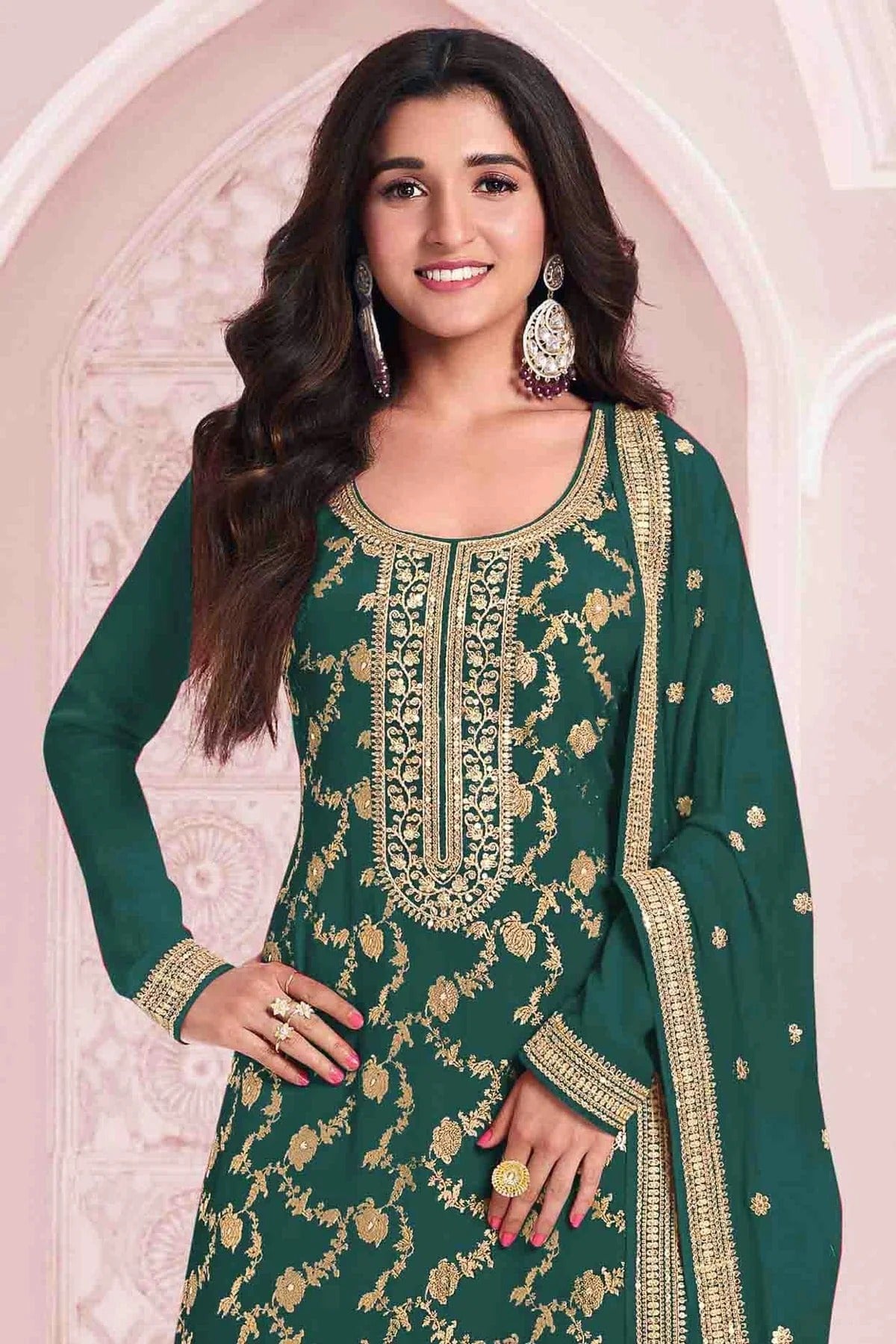 Rama Green Colour Viscose Jacquard Pant Style Suit SM1140912 A