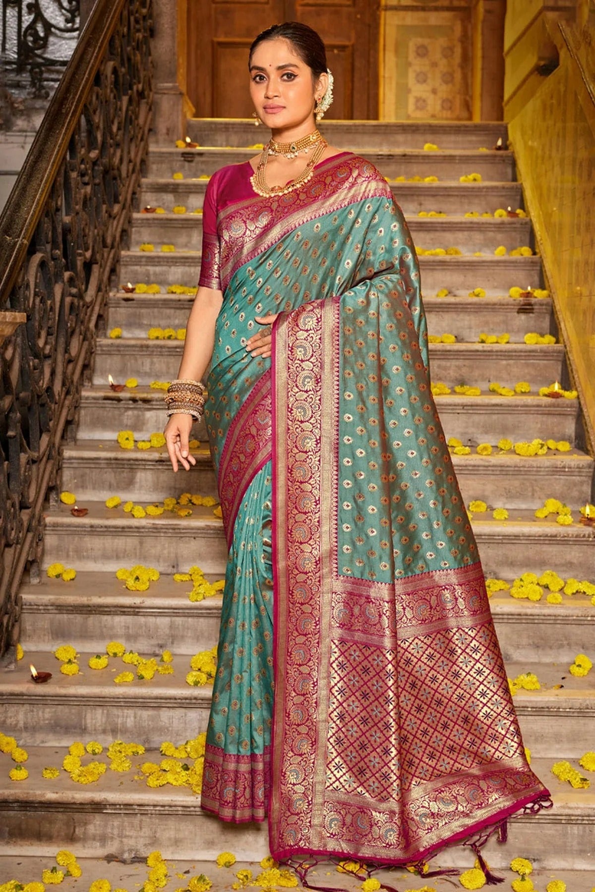 Rama Green Colour Woven Work Banarasi Silk Saree SD1101503