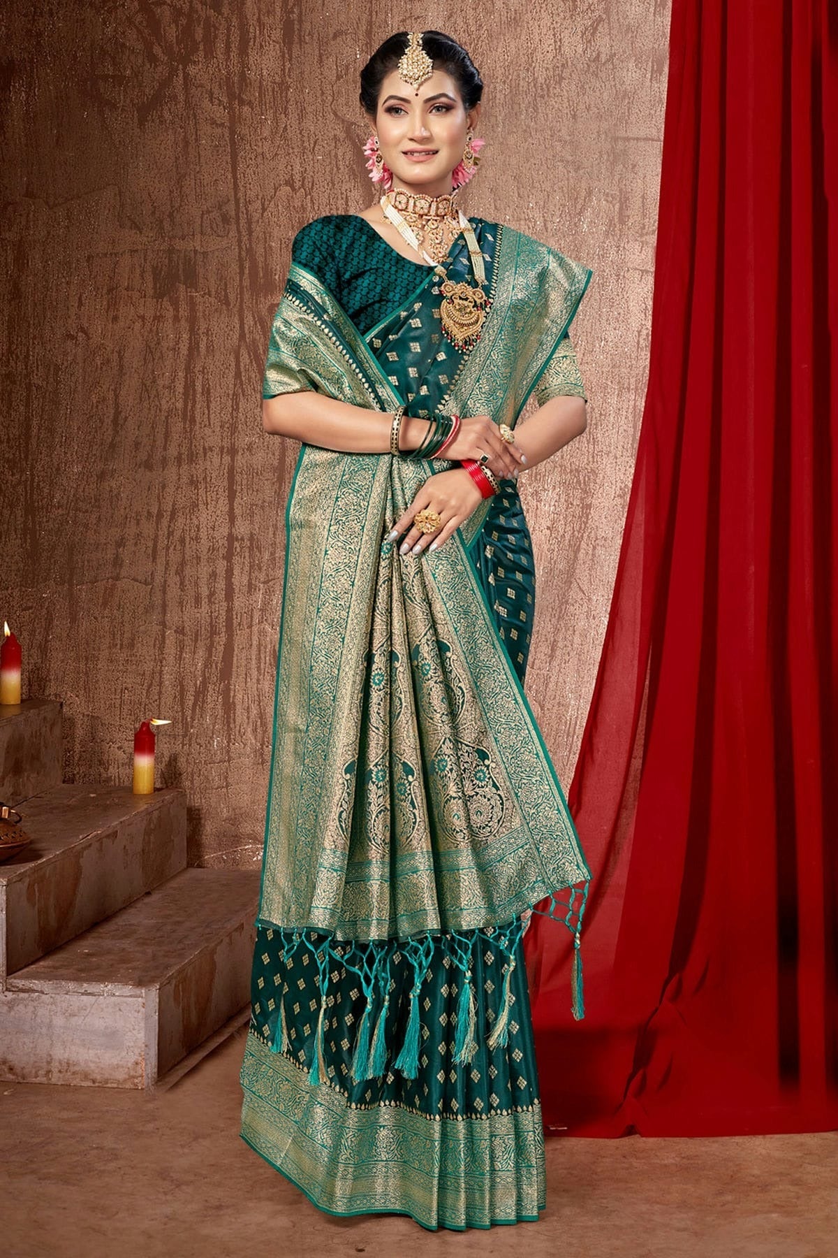 Rama Green Colour Woven Work Banarasi Silk Saree SD1101526
