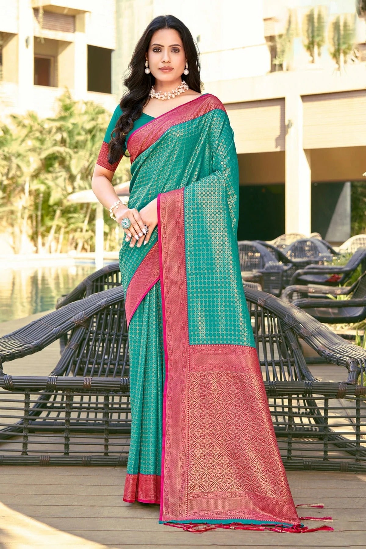 Rama Green Colour Woven Work Banarasi Silk Saree SD1101790