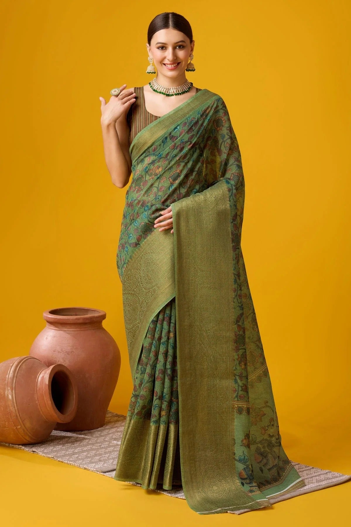 Rama Green Colour Woven Work Cotton Saree SD1102114