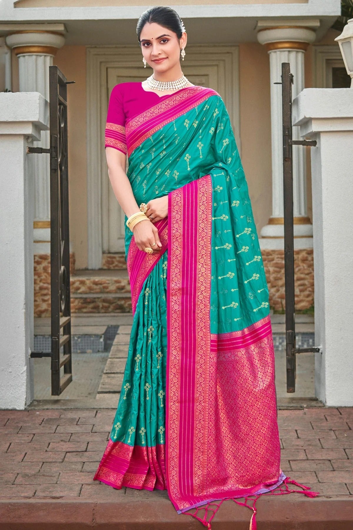 Rama Green Colour Woven Work Silk Saree SD1102218