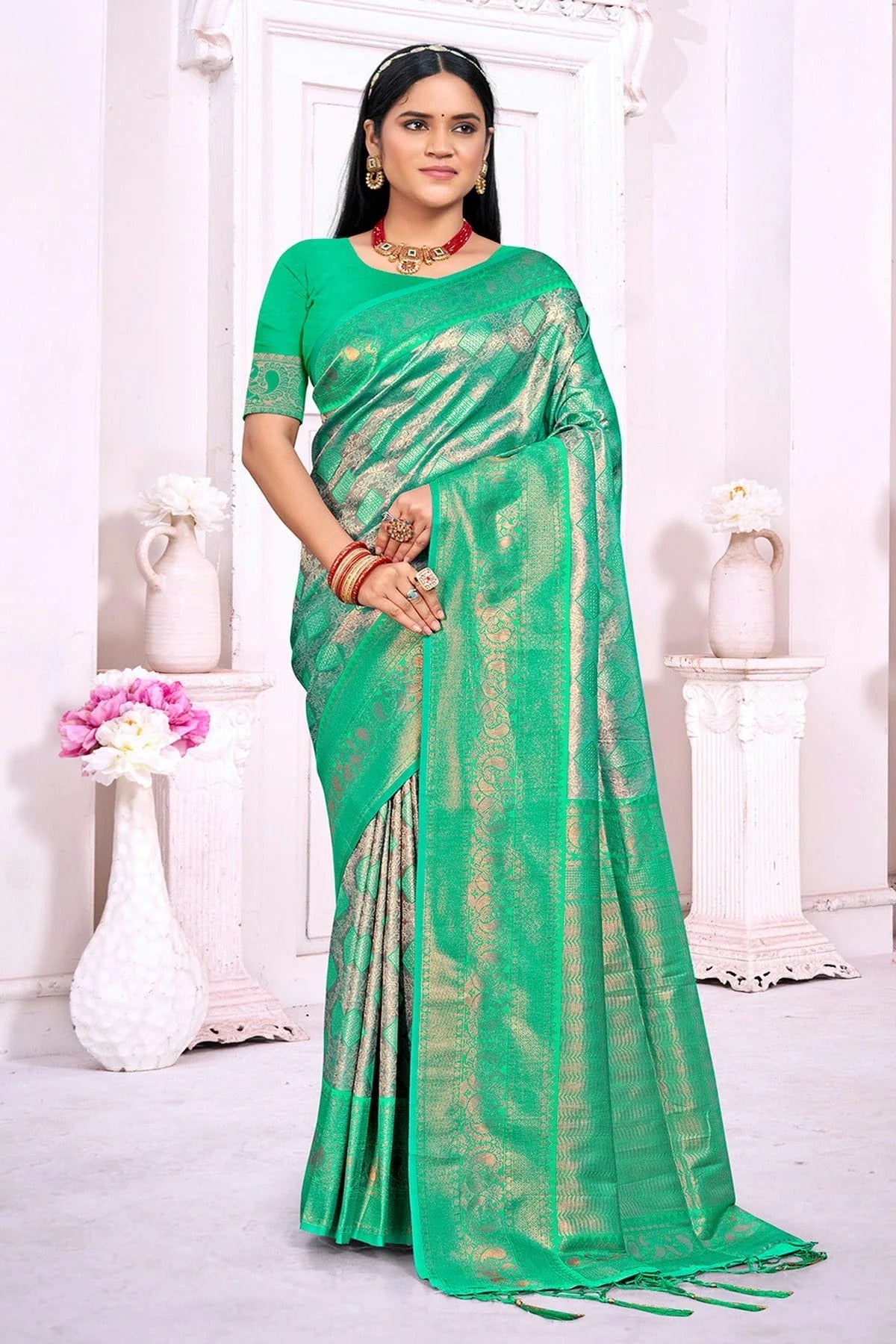 Rama Green Colour Woven Work Silk Saree SD1102234