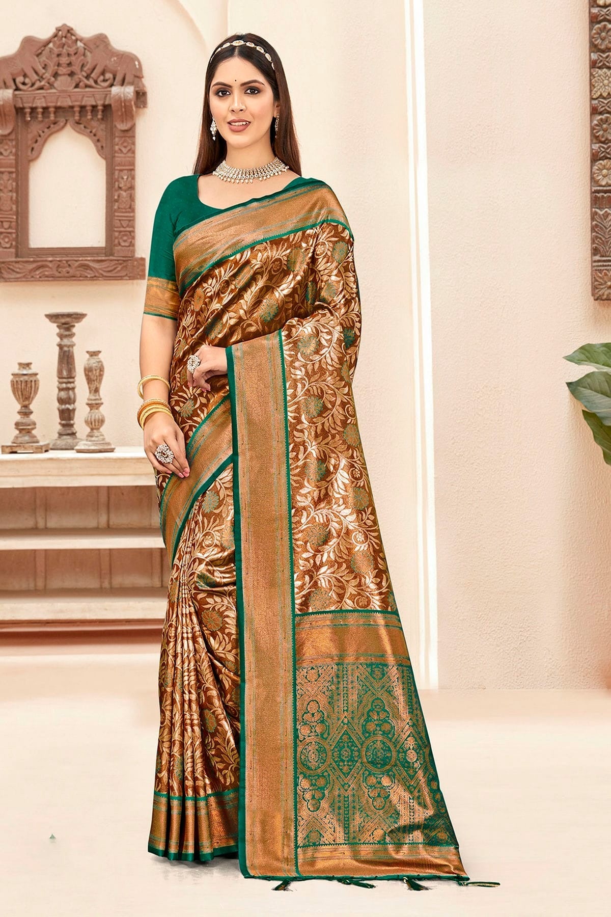Rama Green Colour Woven Work Silk Saree SD1102295