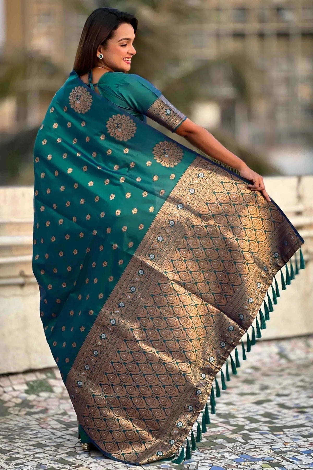 Rama Green Colour Zari Work Moonga Silk Traditional Sarees SD1113344 A