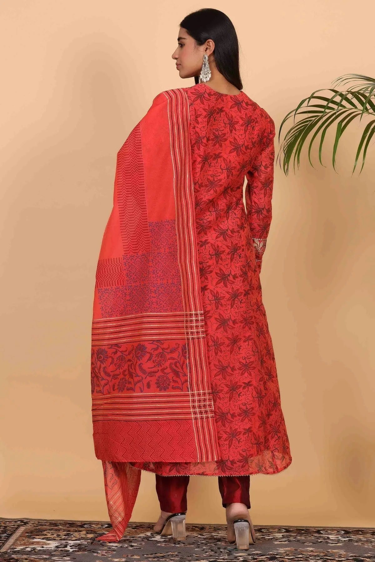 Red Colour Chanderi Stitched Suit SS1112916 A
