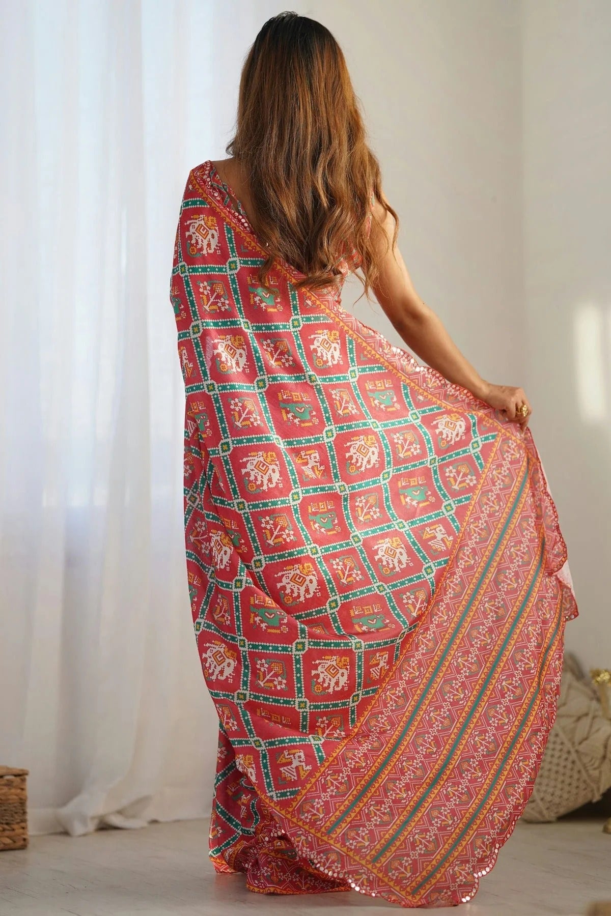 Red Colour Chinon Printed Saree SD1112072 A