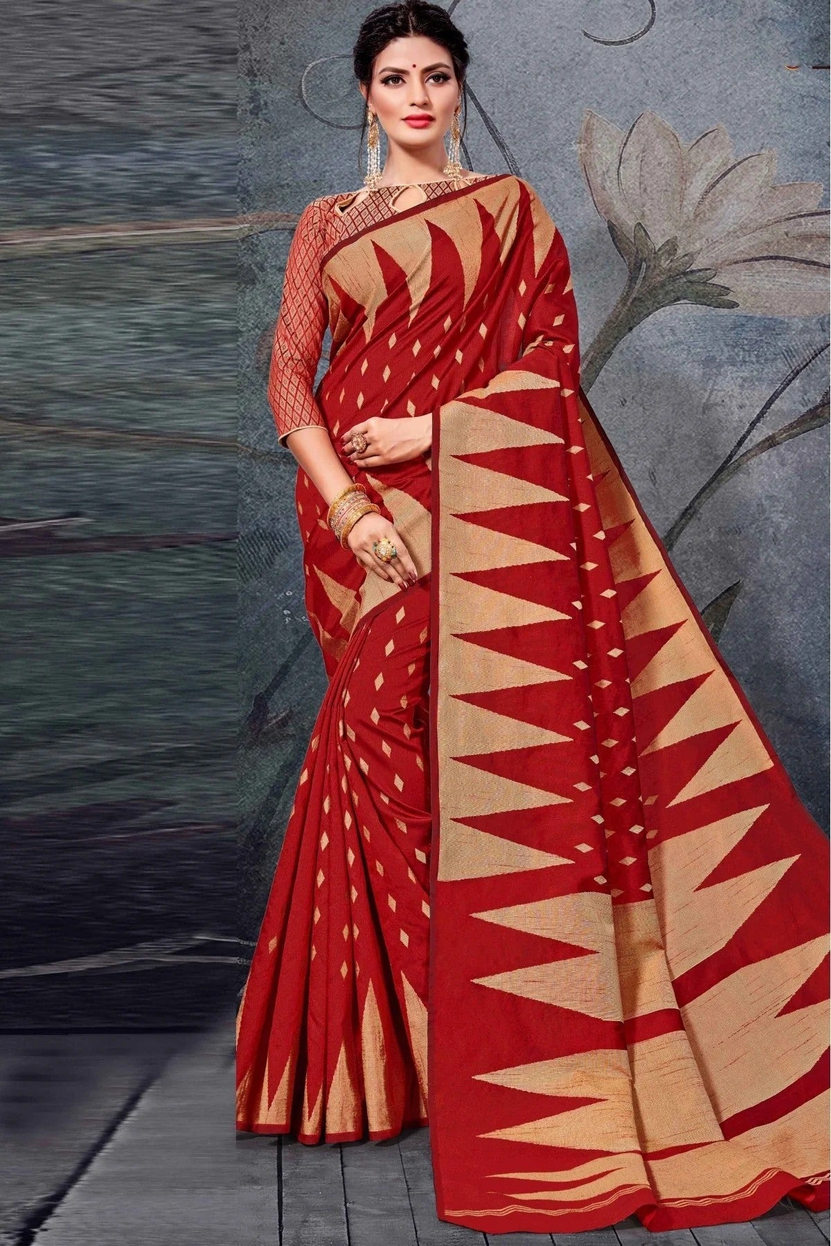 Red Colour Cotton Handloom Woven Saree SD1100145