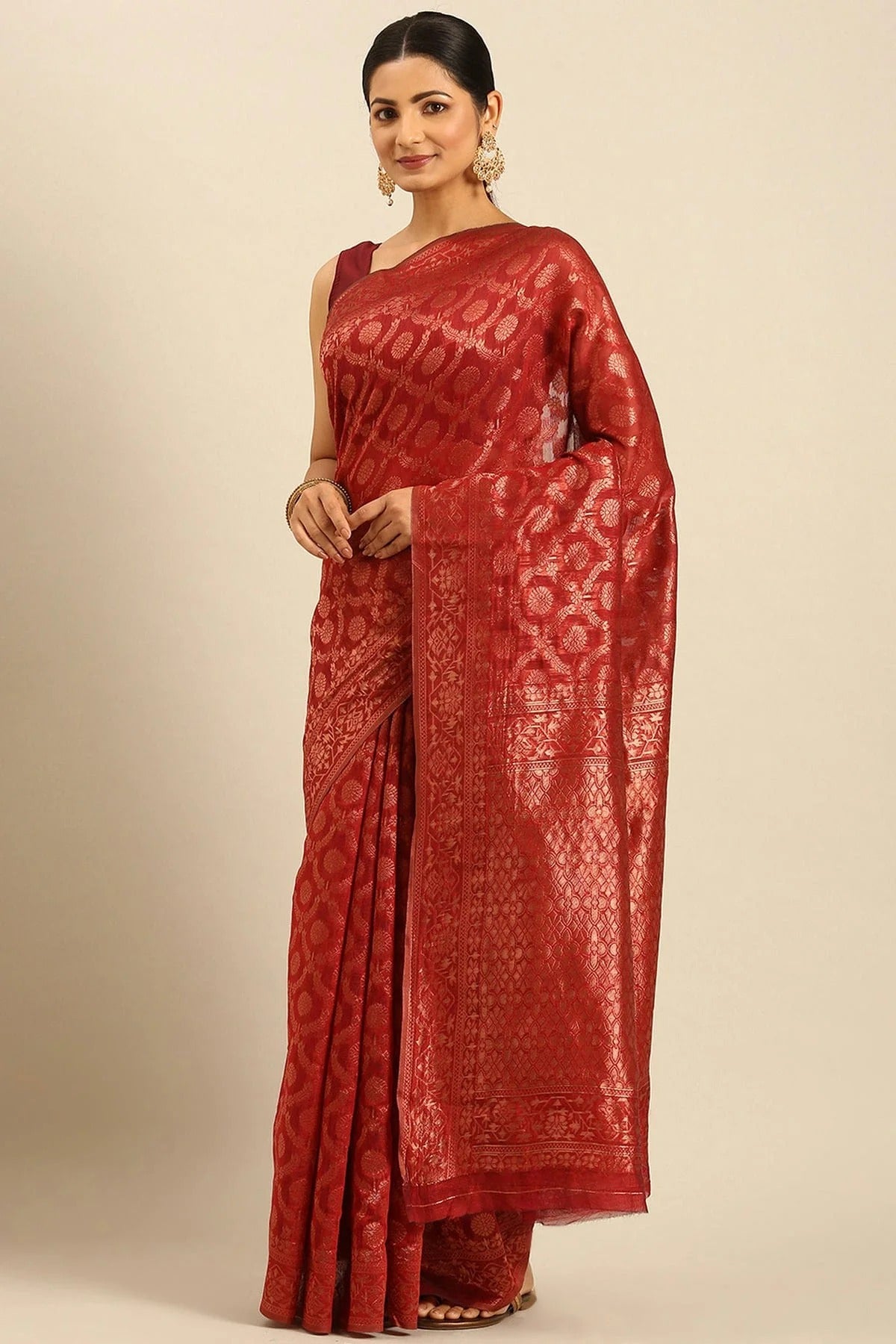 Red Colour Cotton Traditional Saree SD1102523