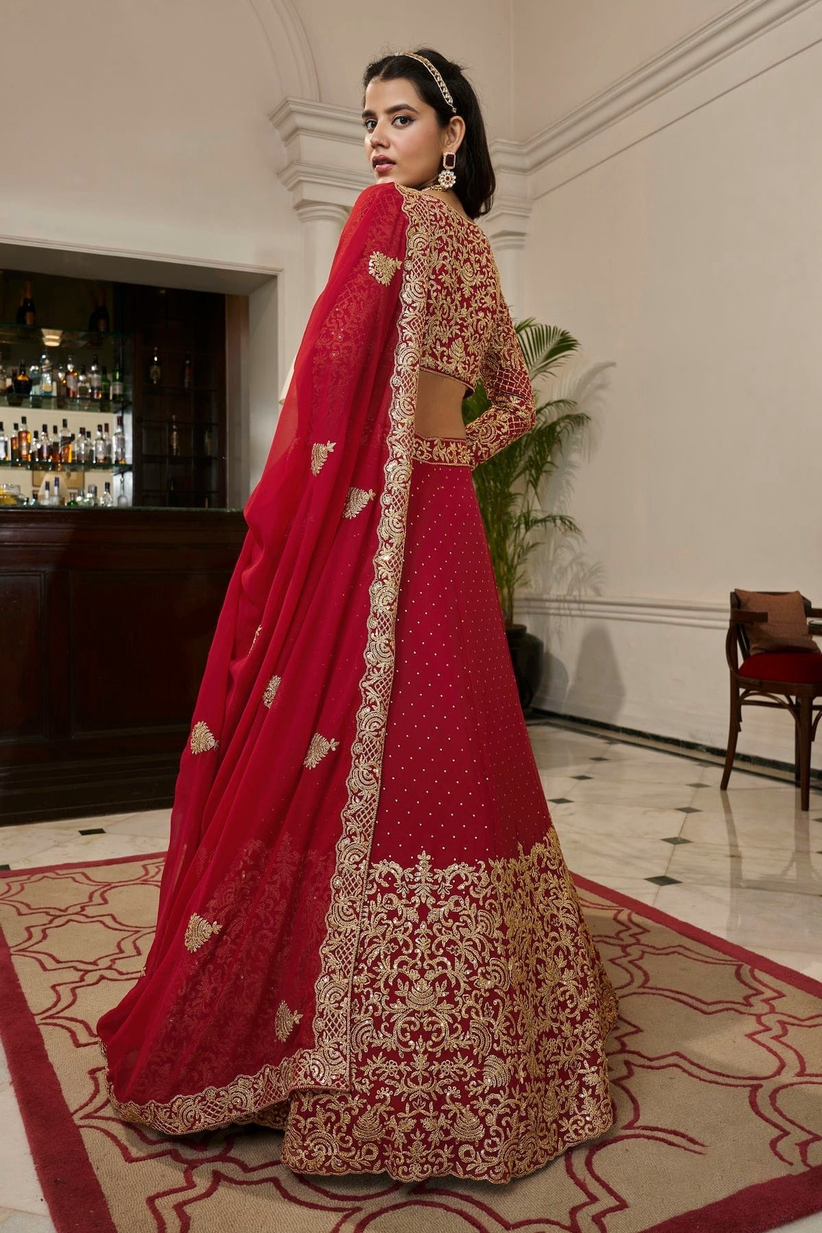 Red Colour Embroidery Georgette Lehenga Choli LD1080799 A