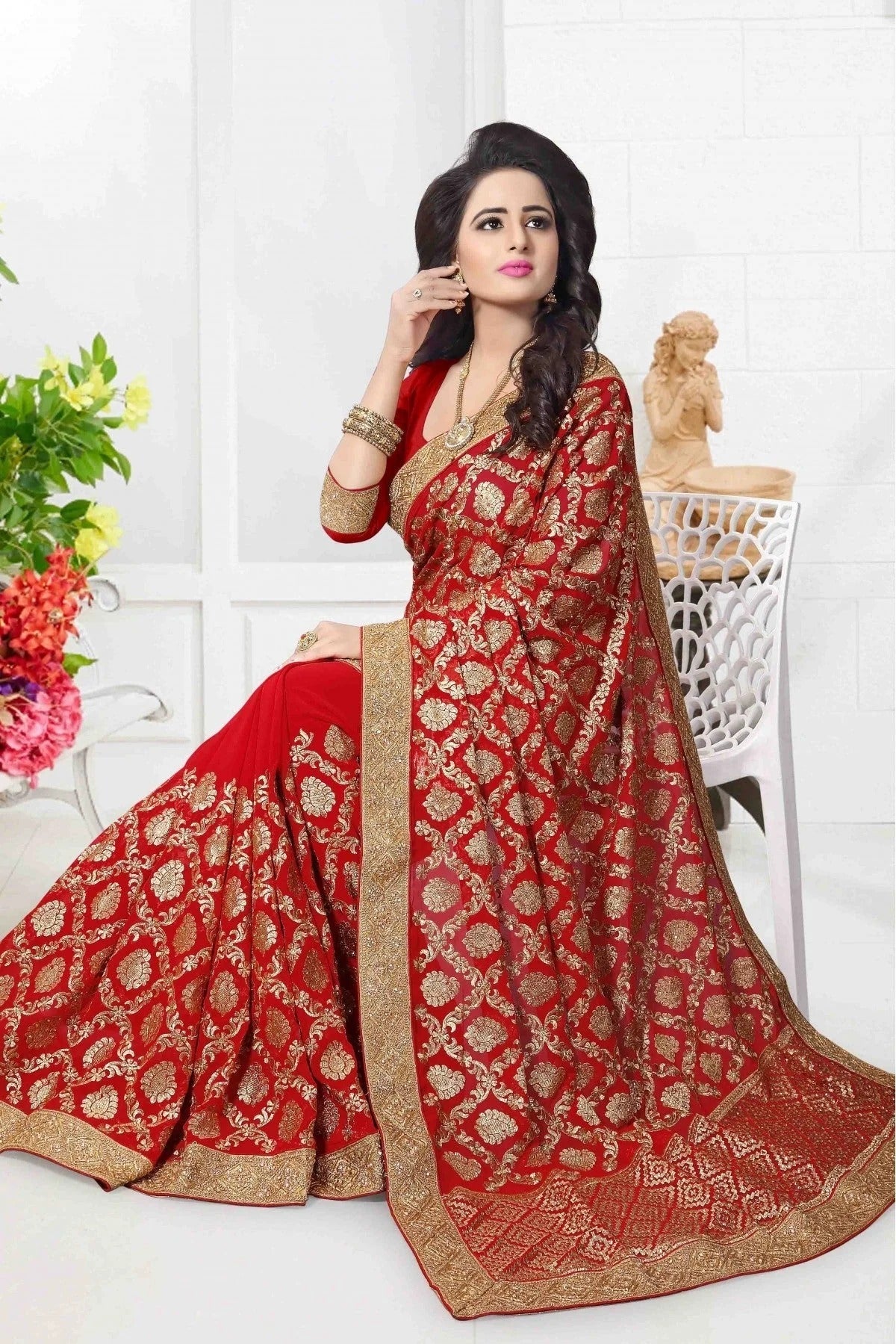 Red Colour Georgette Designer Saree SD1090330