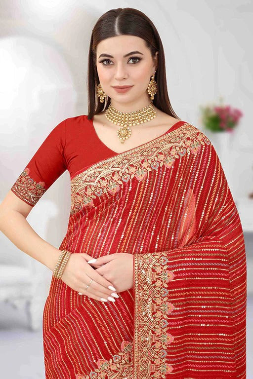Red Colour Georgette Designer Saree SD1090672 A