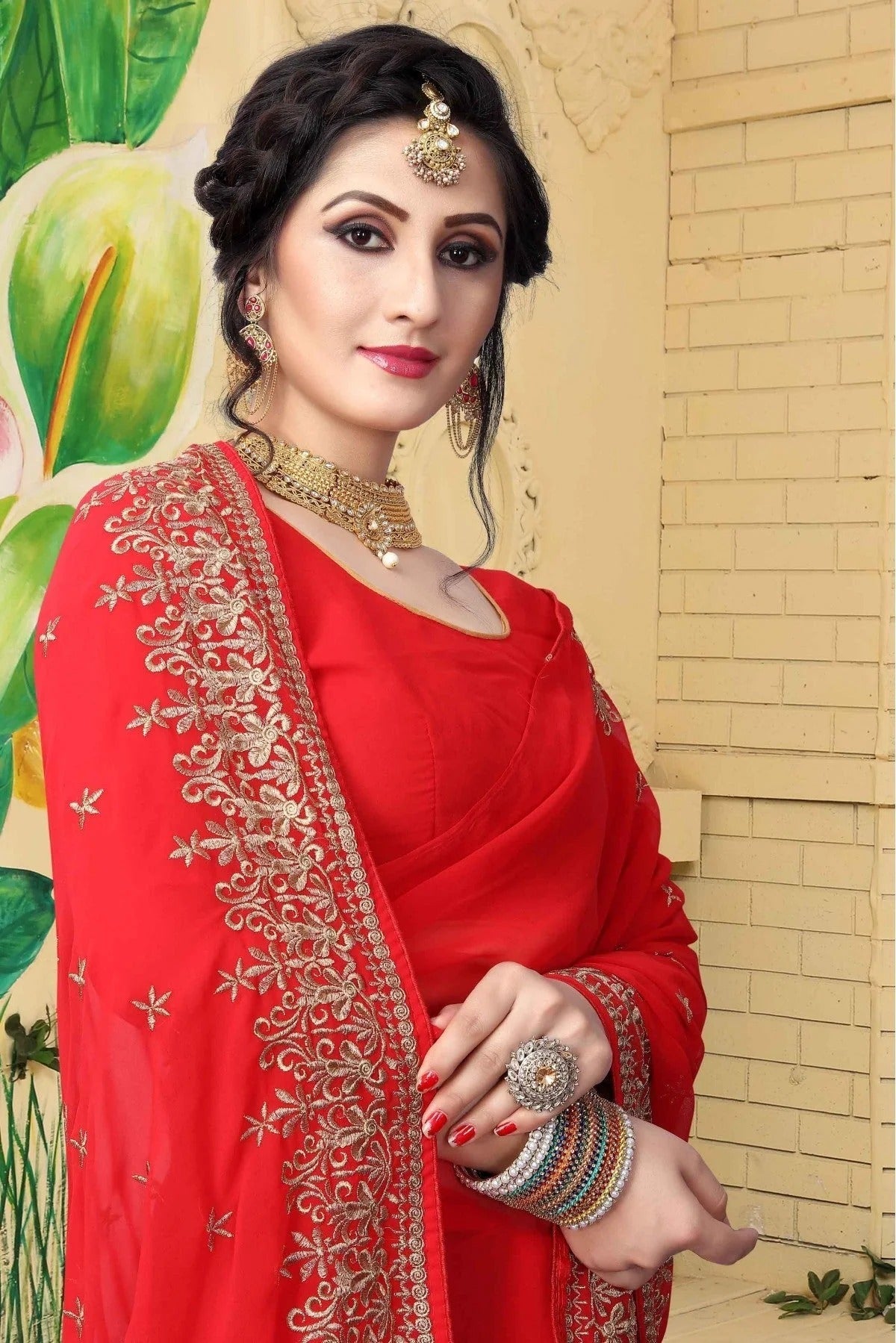 Red Colour Georgette Embroidered Saree SD1120428 A