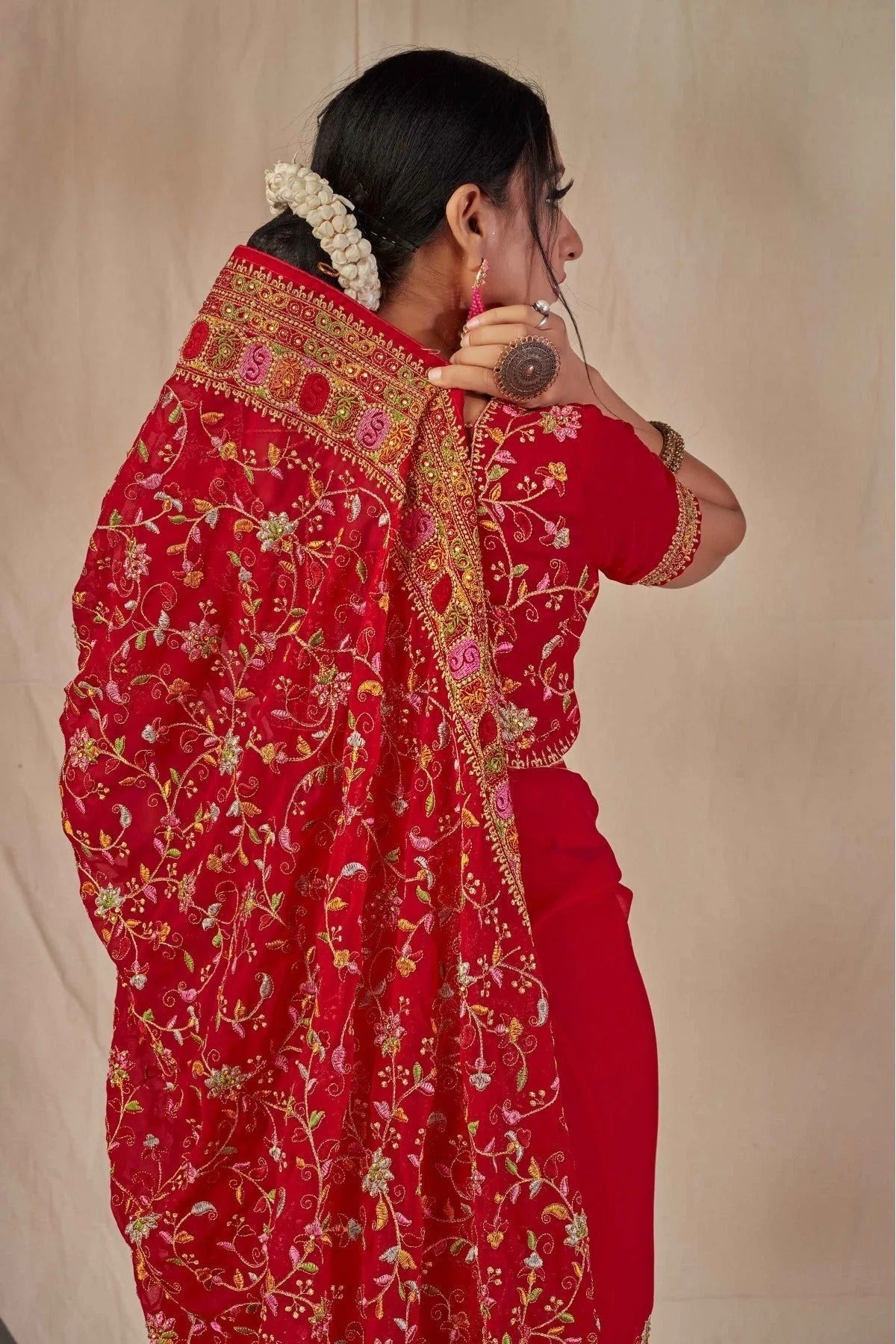 Red Colour Georgette Embroidery Saree SD1120898 A