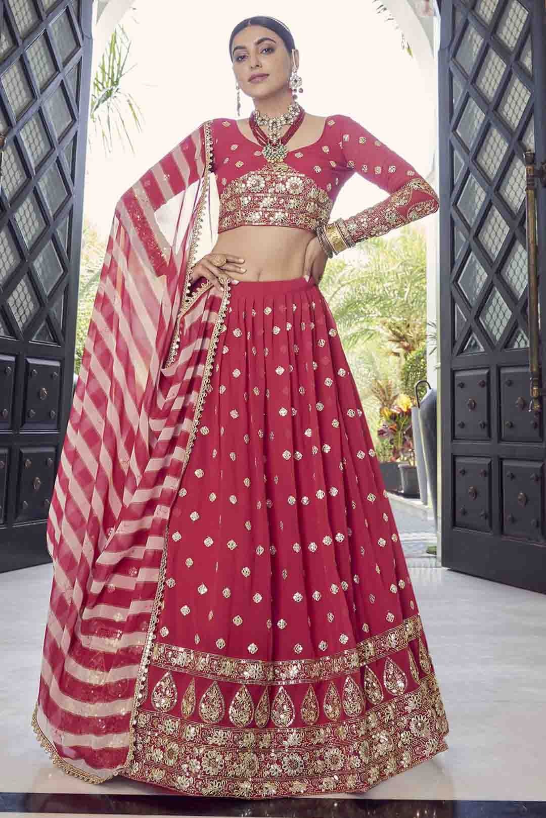 Red Colour Georgette Gota Patti Work Lehenga Choli LC1080596