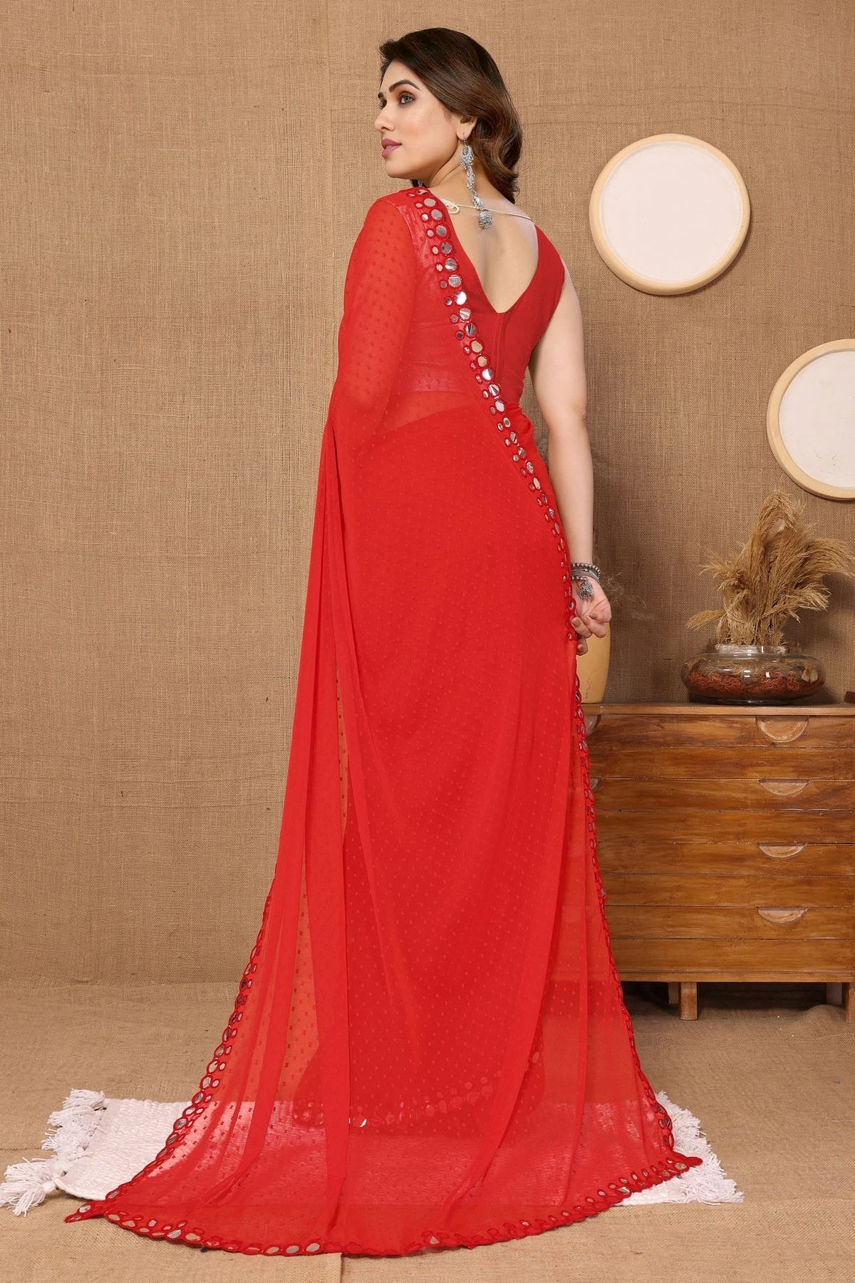 Red Colour Georgette Mirror Work Saree SD1180092 A