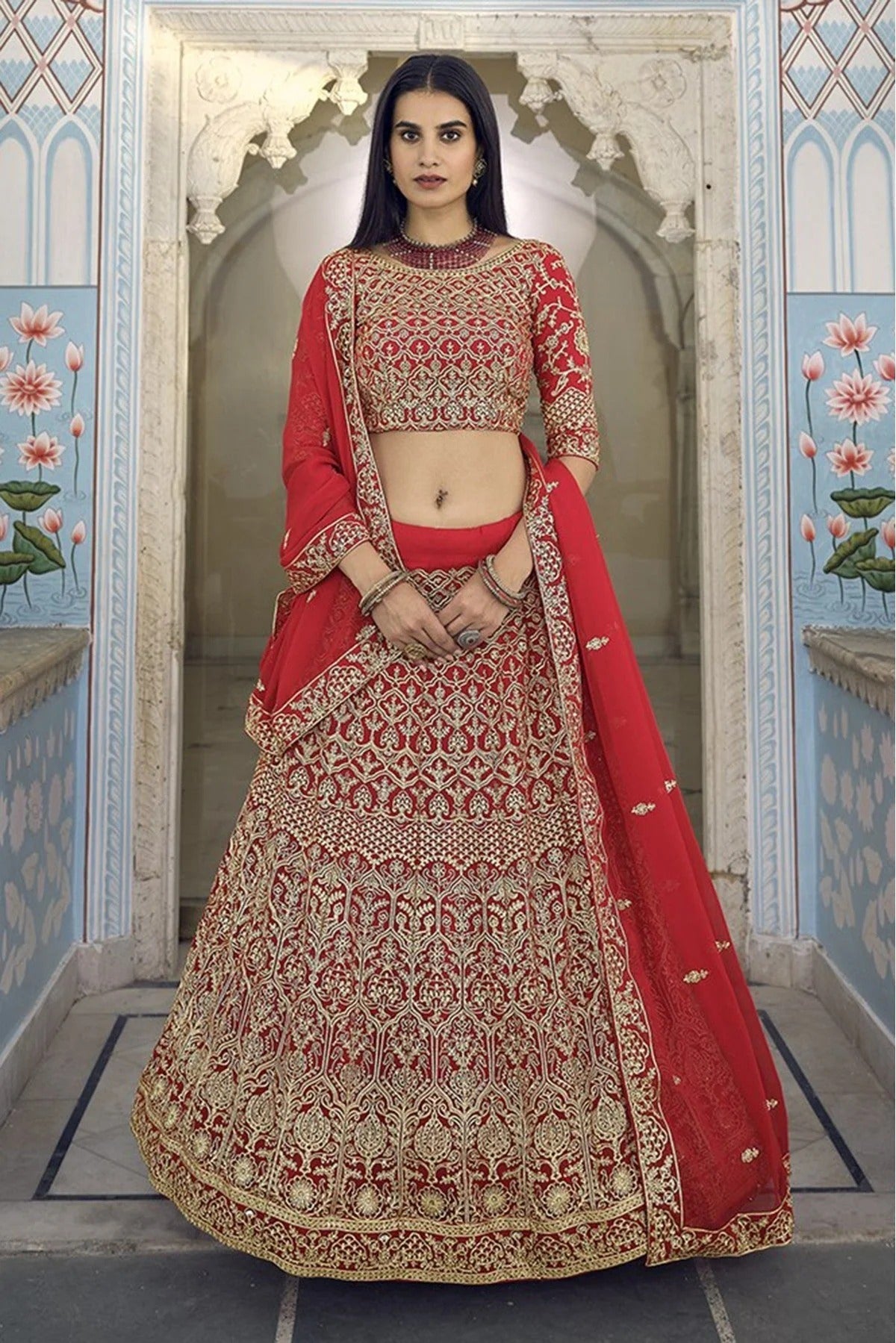 Red Colour Georgette Zari Work Lehenga Choli LC1080587