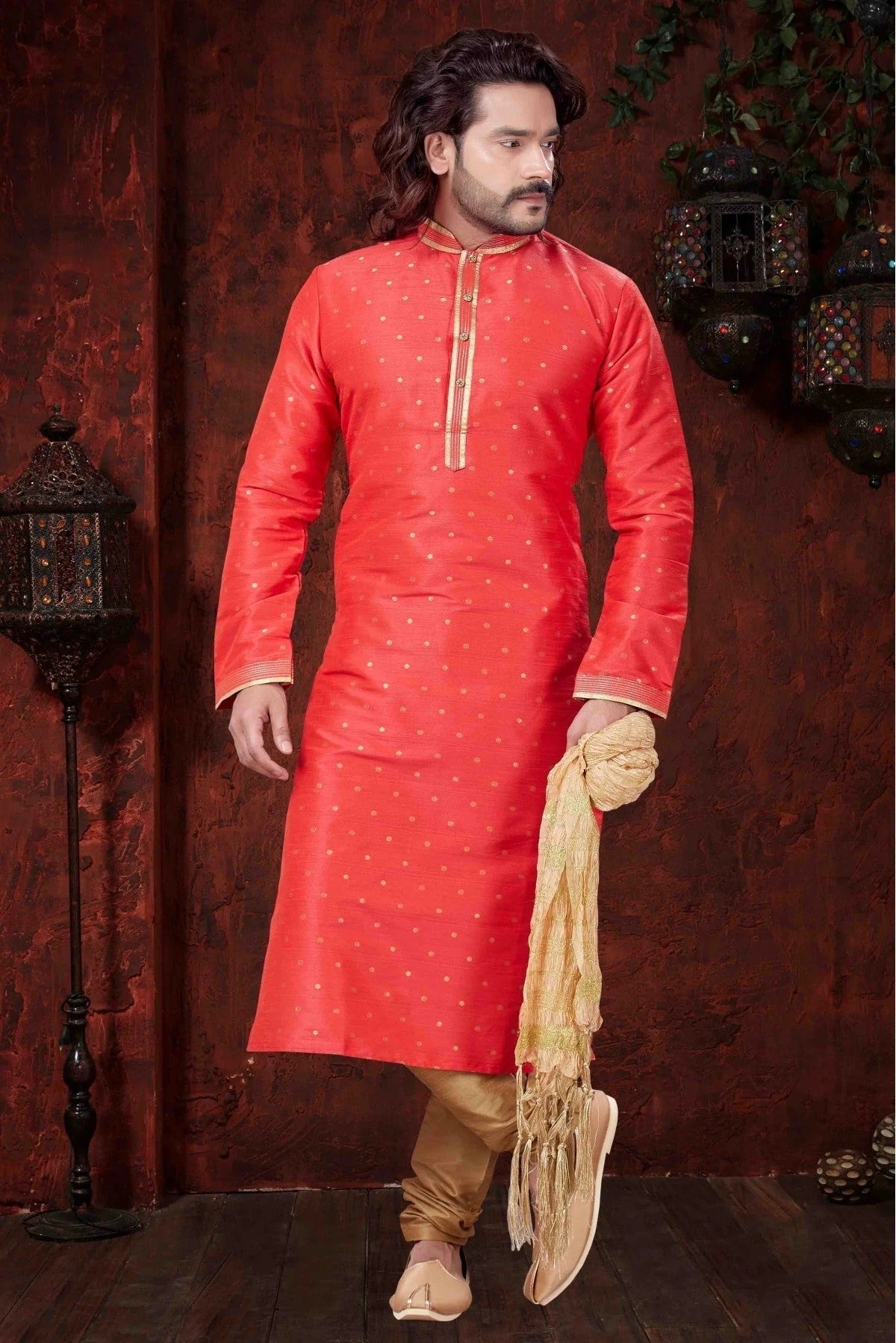 Red Colour Kurta Pajama In Silk Fabric KP1040049